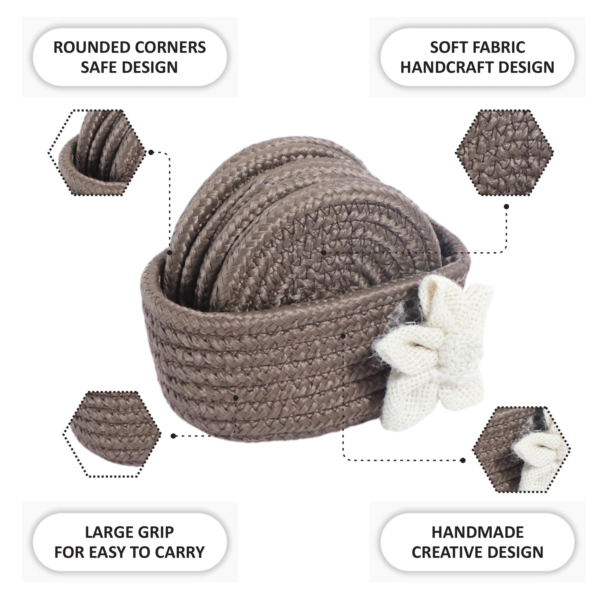 Ariya 6 Psc PP & Cotton Blend Brown Coasters (6 Inch) - Absorbent, Woven, Ideal for Room, Hotel, Bar, Housewarming Gift