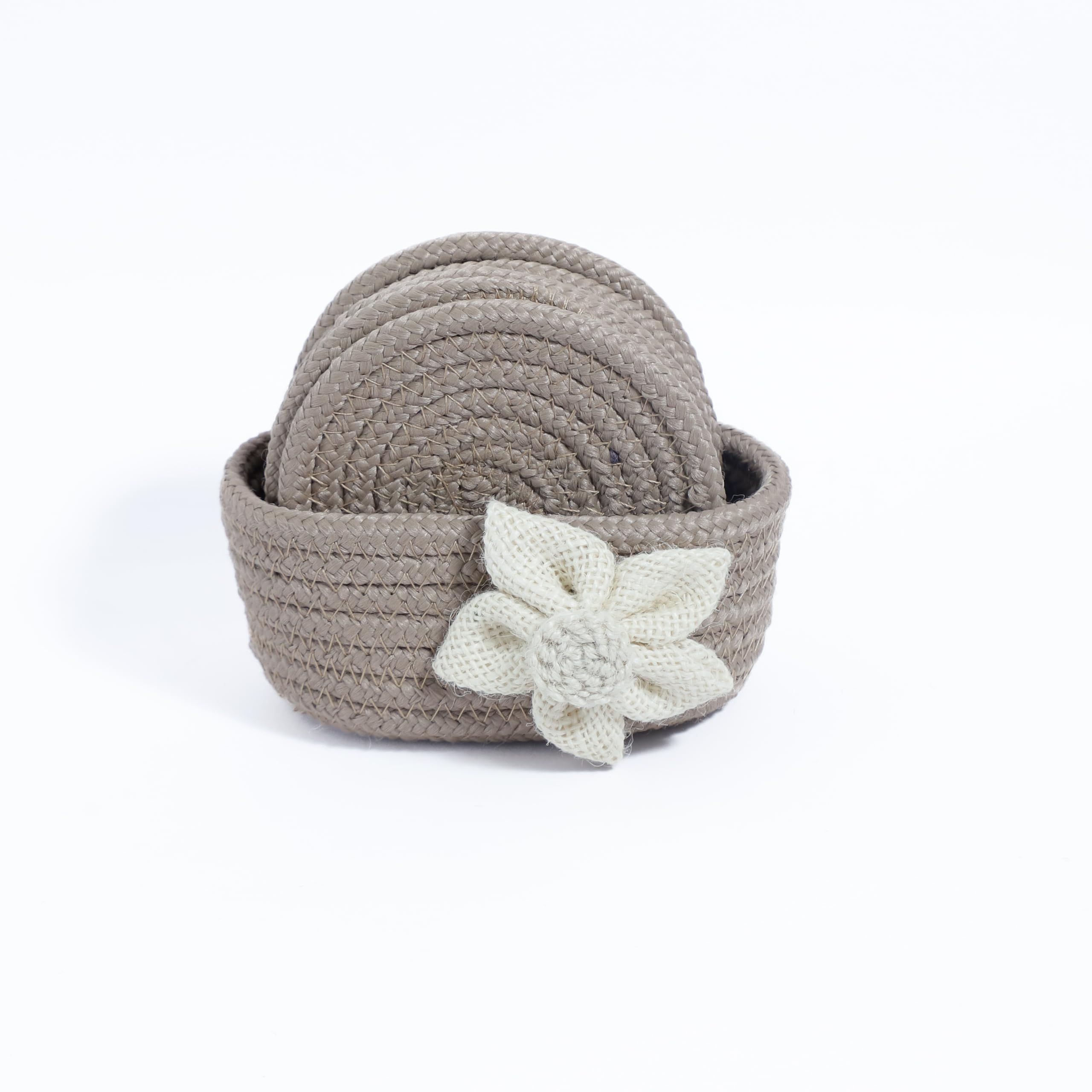 Ariya 6 Psc PP & Cotton Blend Beige Coasters (6 Inch) - Absorbent, Woven, Ideal for Room, Hotel, Bar, Housewarming Gift
