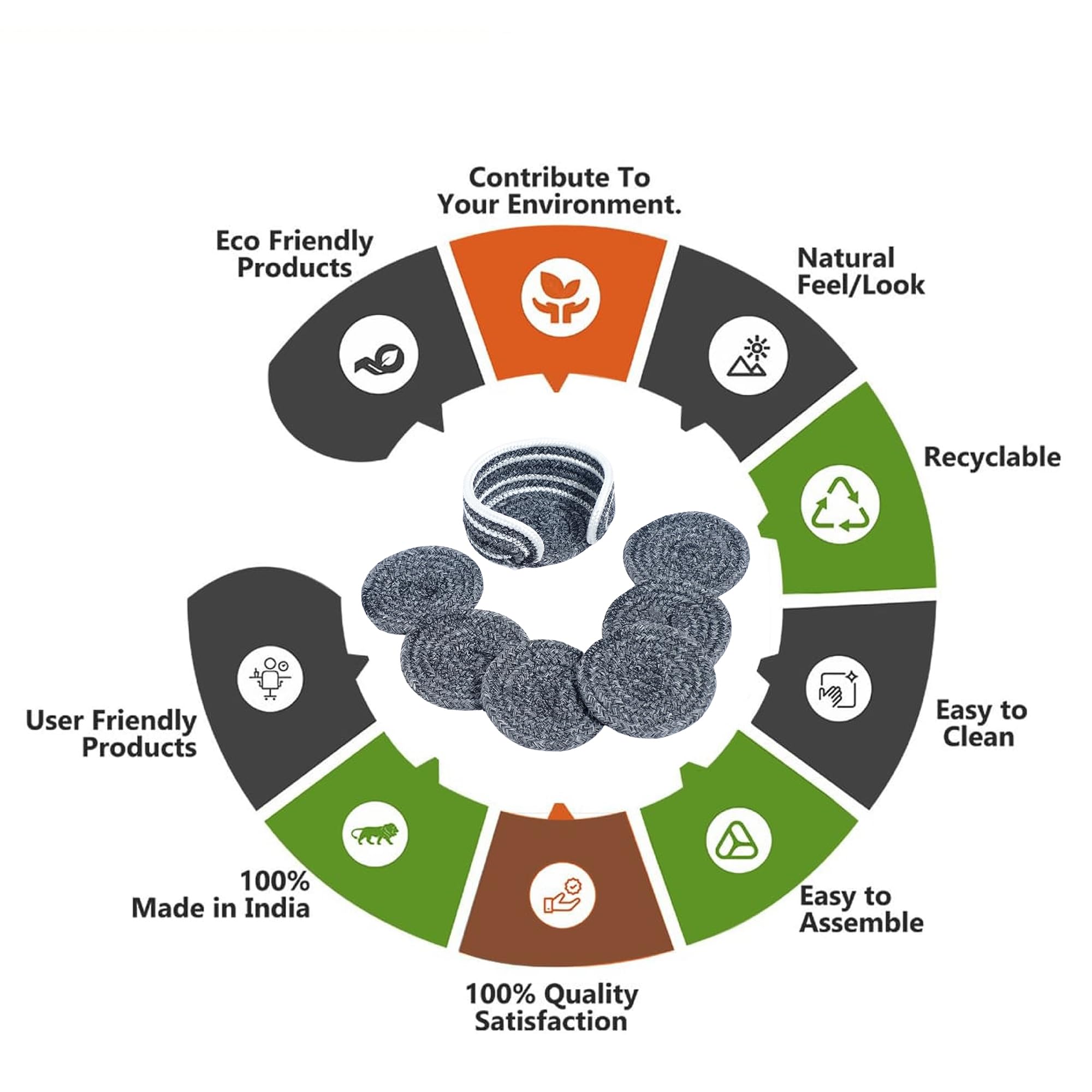 Ariya 6 Psc PP & Cotton Blend Grey Coasters (6 Inch) - Absorbent, Woven, Ideal for Room, Hotel, Bar, Housewarming Gift