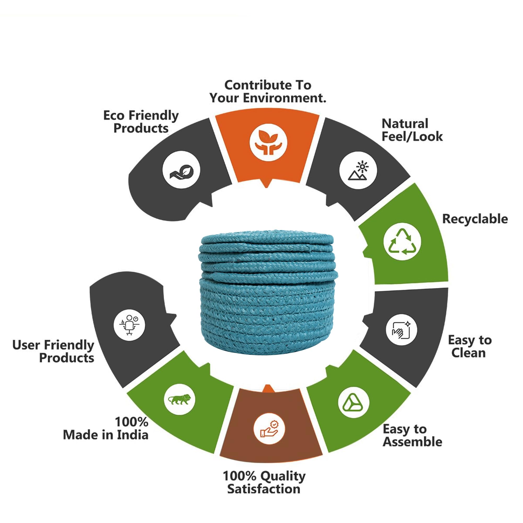 Ariya 4 Inch Round Coaster Set (4049 | Sky Blue | Pack of 6) Handcrafted PP & Cotton Blend Coaster, Durable, Drink Mats for Coffee Tables, Dining, Office & Home Décor
