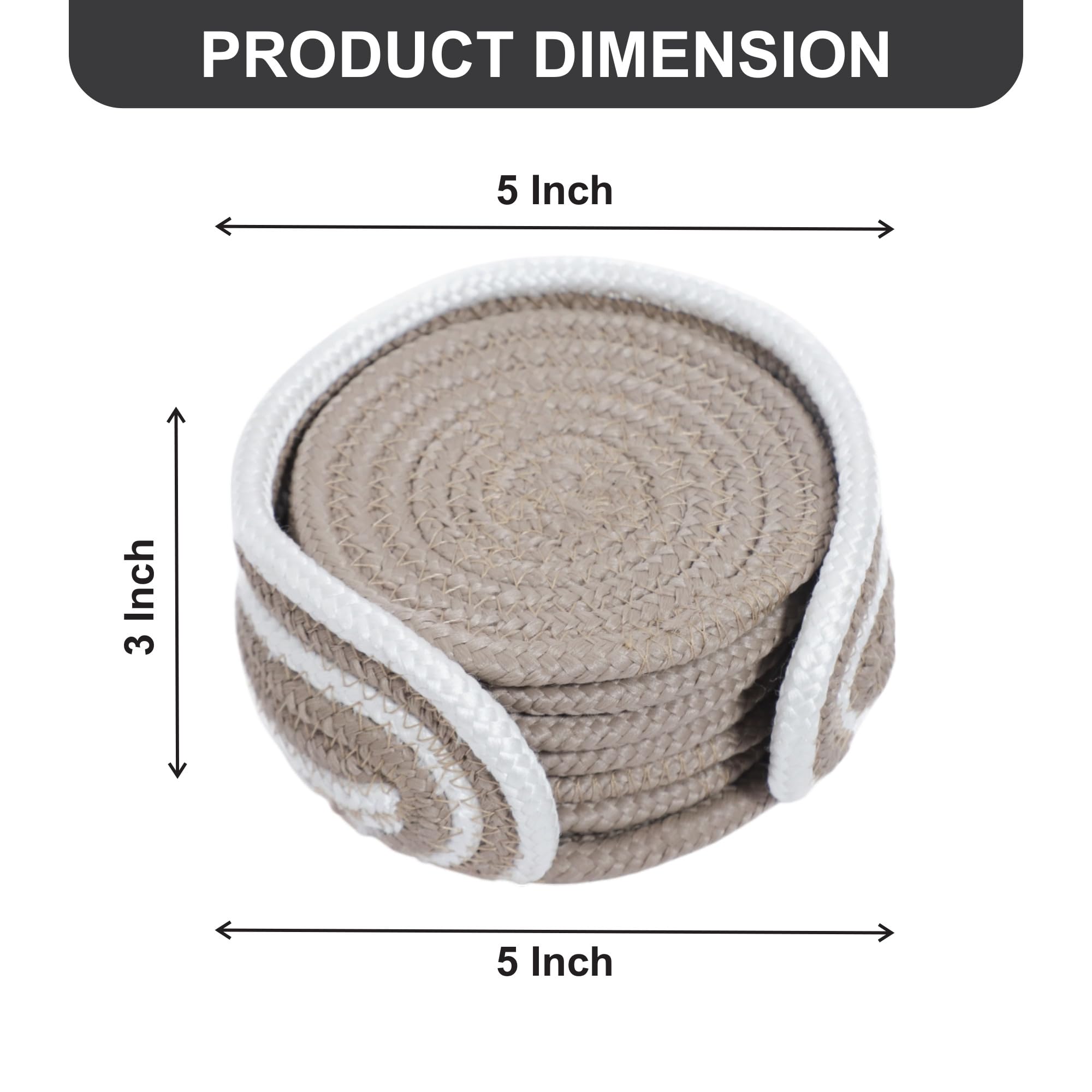 Ariya 6 Psc PP & Cotton Blend Beige Coasters (6 Inch) - Absorbent, Woven, Ideal for Room, Hotel, Bar, Housewarming Gift