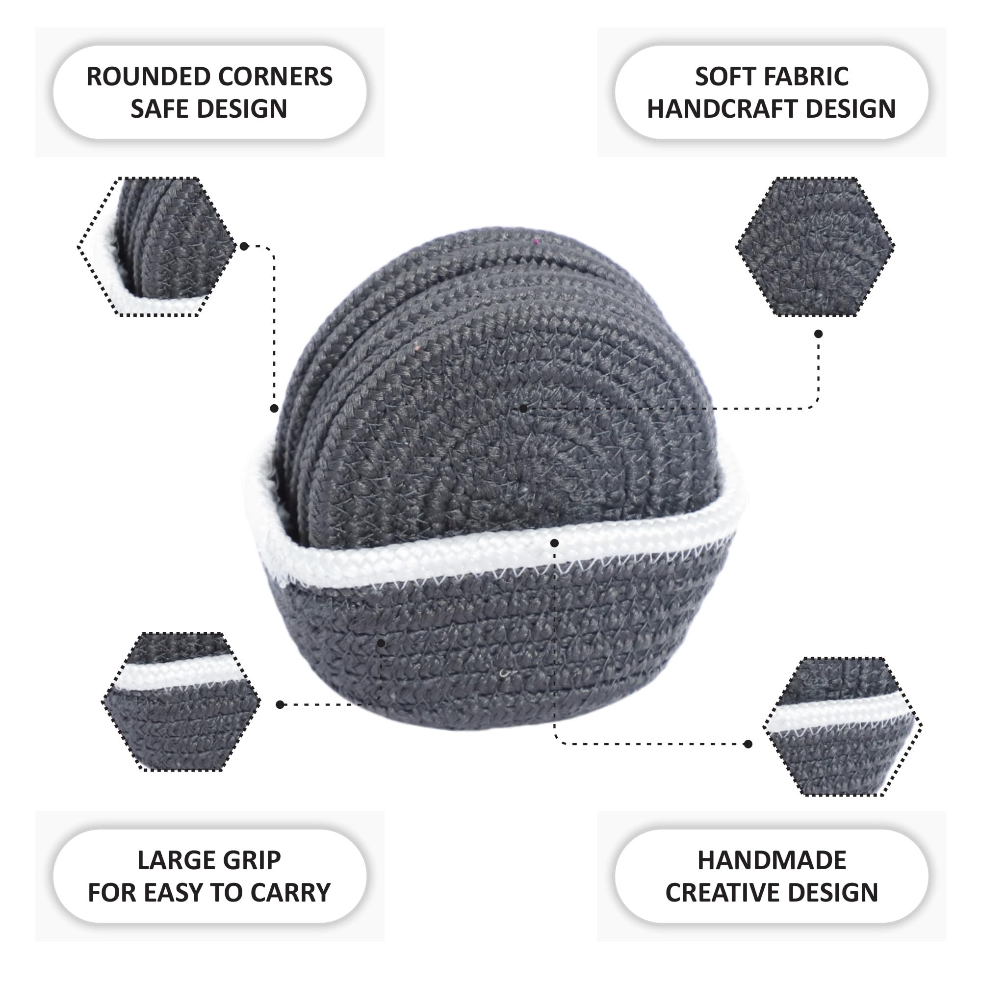 Ariya 6 Psc PP & Cotton Blend Dark Grey Coasters (6 Inch) - Absorbent, Woven, Ideal for Room, Hotel, Bar, Housewarming Gift