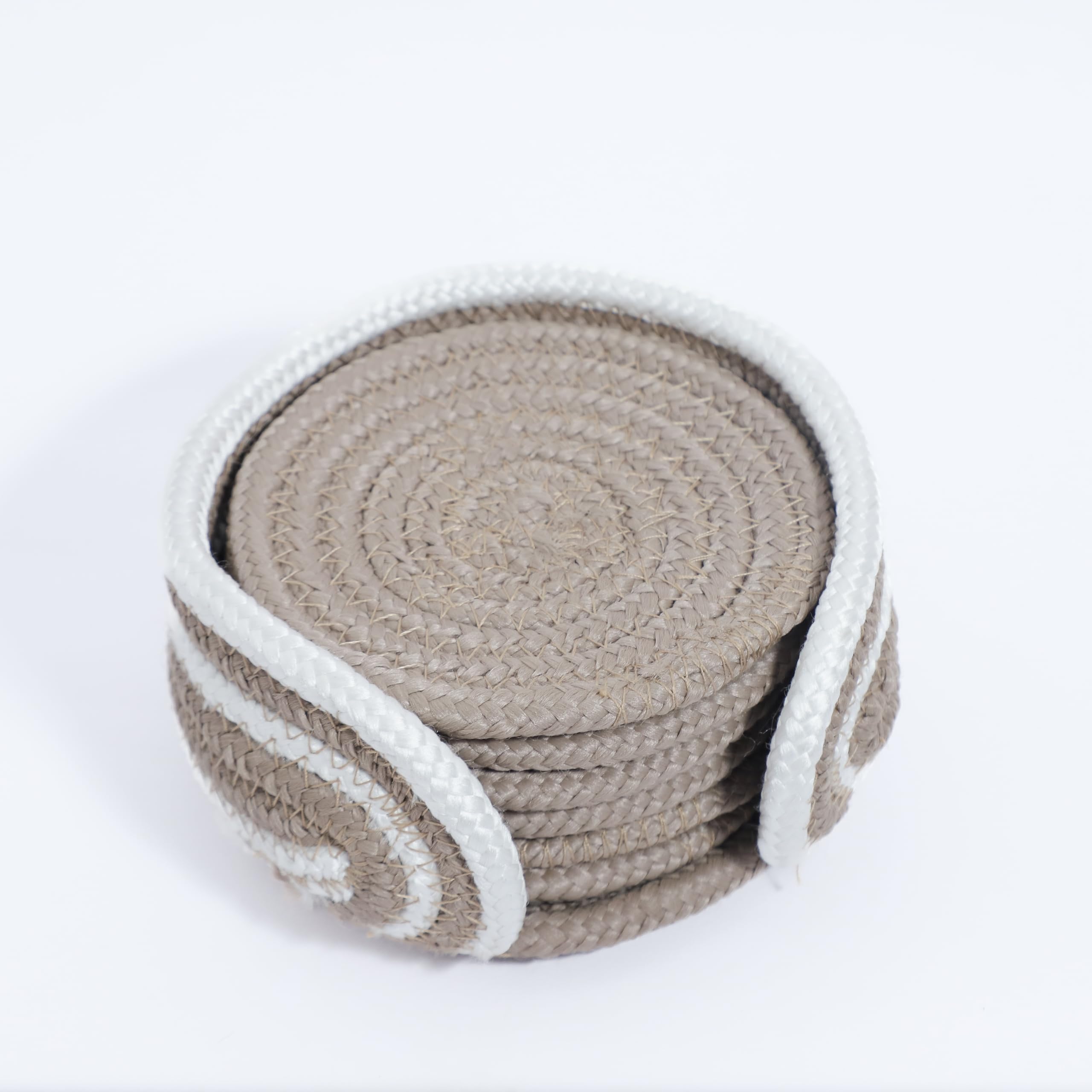 Ariya 6 Psc PP & Cotton Blend Beige Coasters (6 Inch) - Absorbent, Woven, Ideal for Room, Hotel, Bar, Housewarming Gift