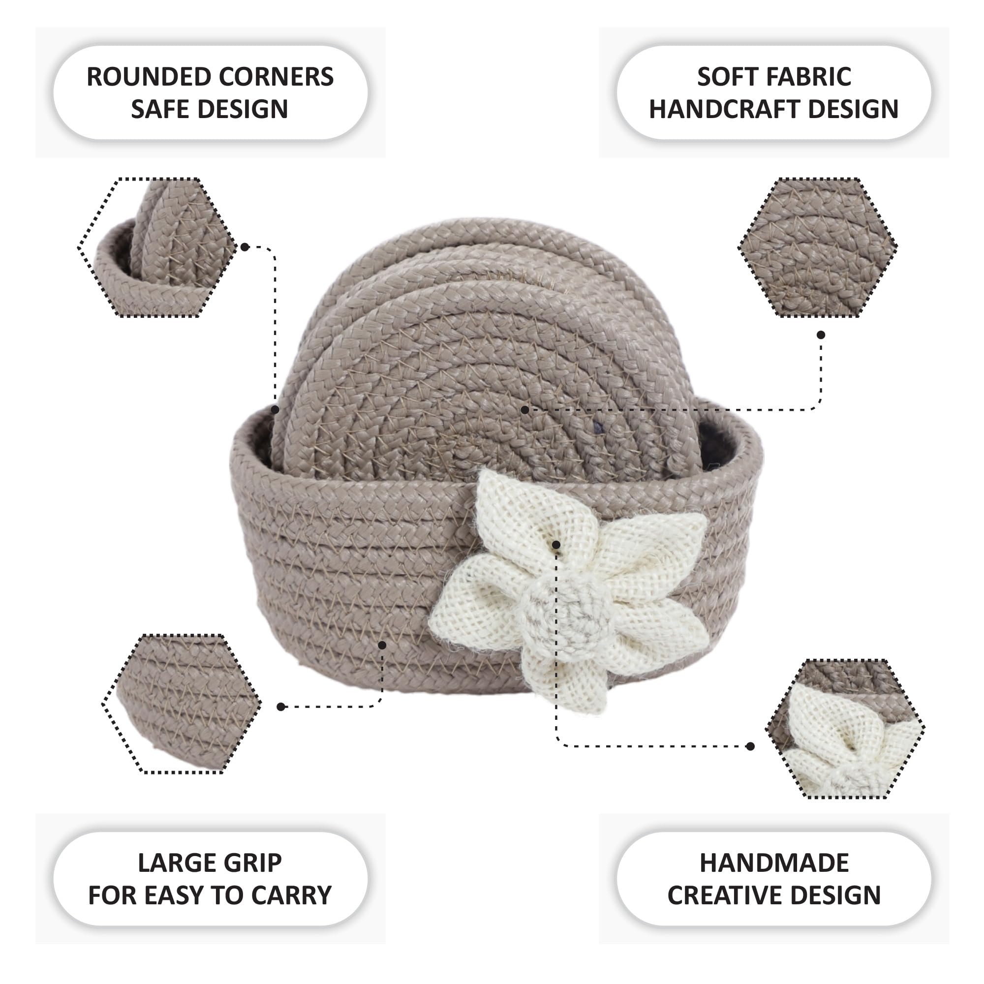 Ariya 6 Psc PP & Cotton Blend Beige Coasters (6 Inch) - Absorbent, Woven, Ideal for Room, Hotel, Bar, Housewarming Gift