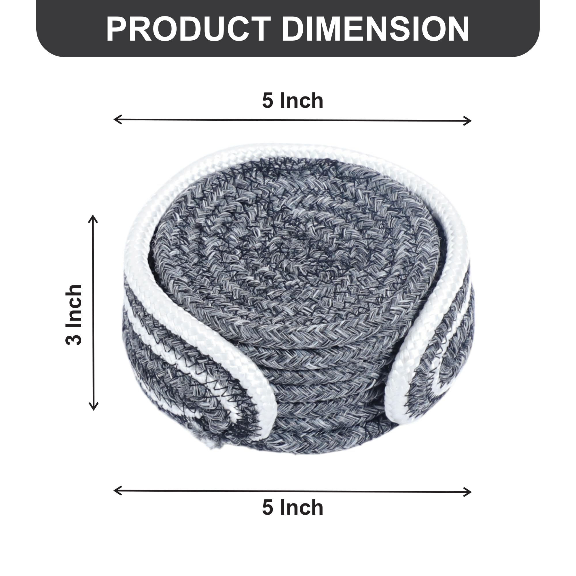 Ariya 6 Psc PP & Cotton Blend Grey Coasters (6 Inch) - Absorbent, Woven, Ideal for Room, Hotel, Bar, Housewarming Gift