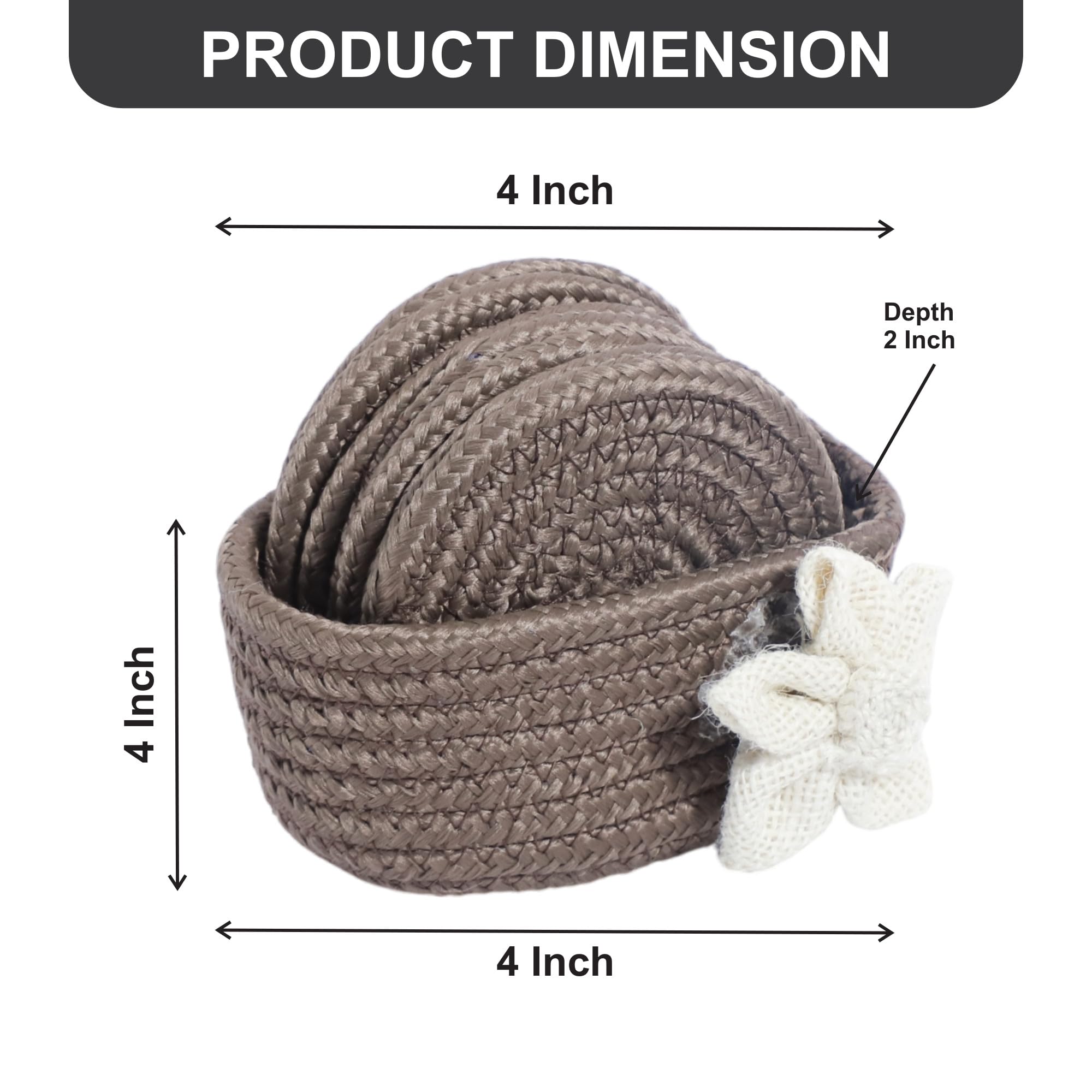 Ariya 6 Psc PP & Cotton Blend Brown Coasters (6 Inch) - Absorbent, Woven, Ideal for Room, Hotel, Bar, Housewarming Gift