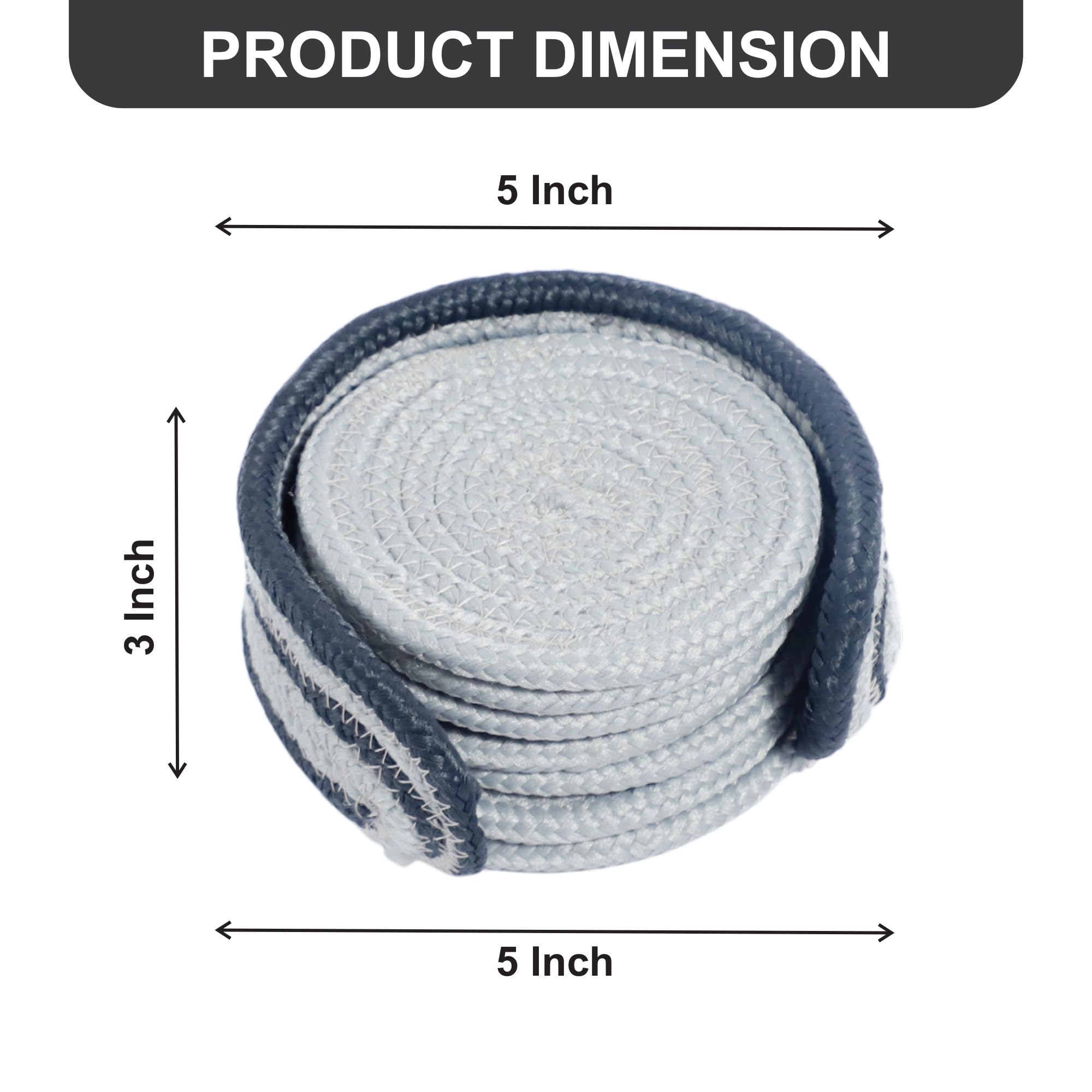 Ariya 6 Psc PP & Cotton Blend Light Grey Coasters (6 Inch) - Absorbent, Woven, Ideal for Room, Hotel, Bar, Housewarming Gift