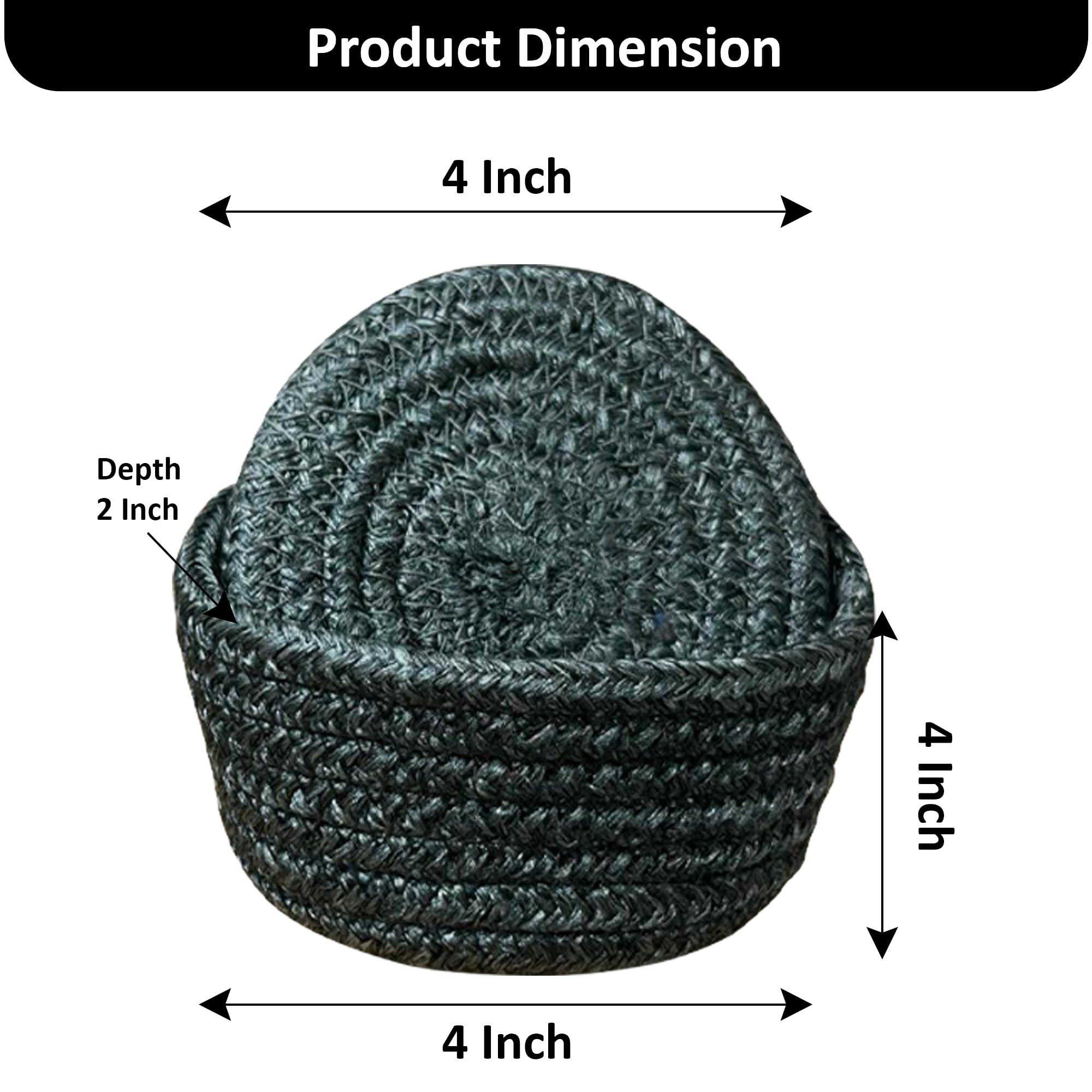 Ariya 6 Psc PP & Cotton Blend Dark Grey Coasters (6 Inch) - Absorbent, Woven, Ideal for Room, Hotel, Bar, Housewarming Gift