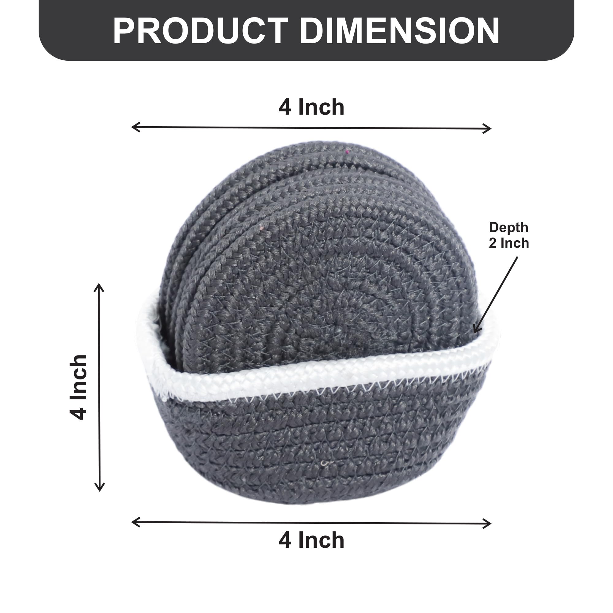 Ariya 6 Psc PP & Cotton Blend Dark Grey Coasters (6 Inch) - Absorbent, Woven, Ideal for Room, Hotel, Bar, Housewarming Gift
