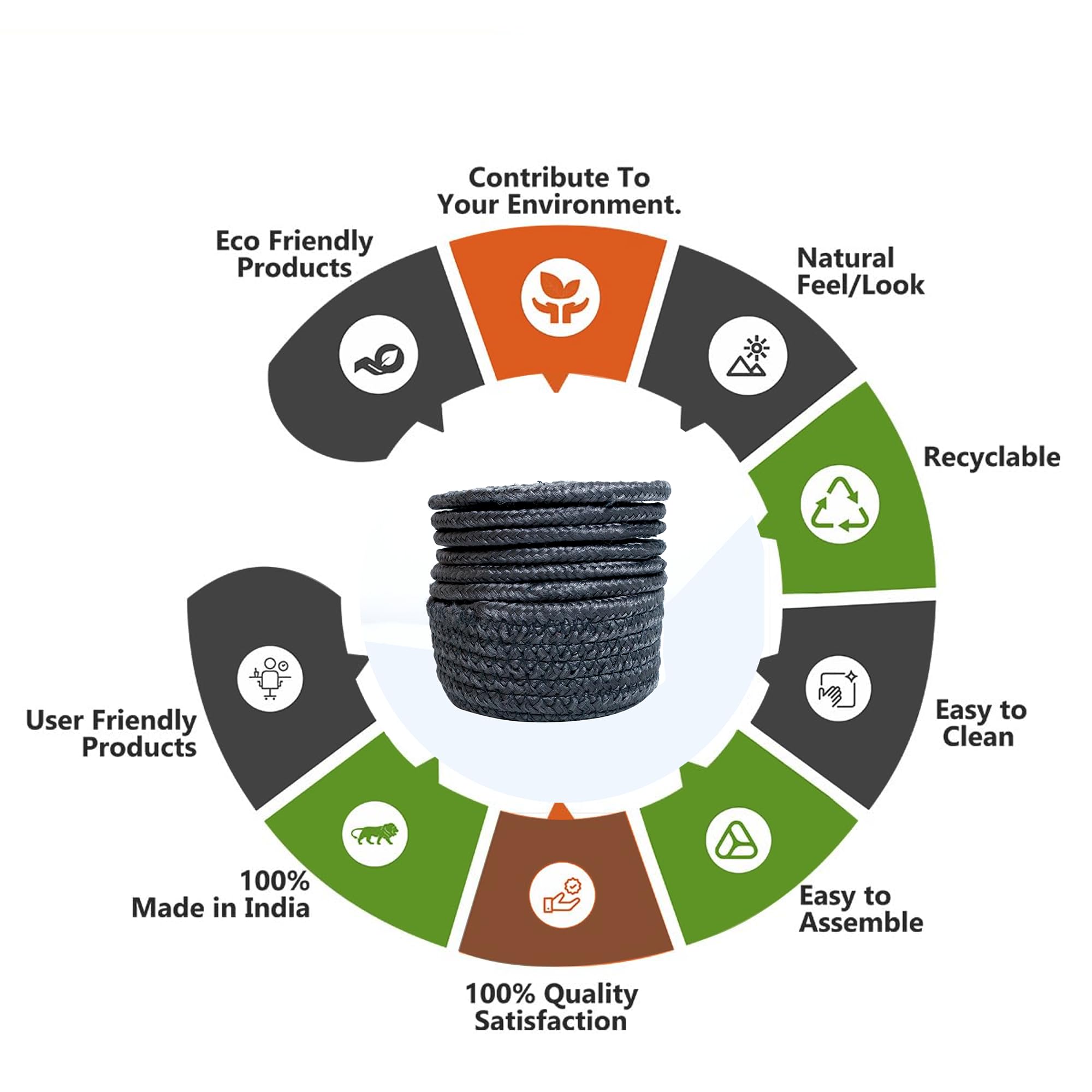 Ariya 4 Inch Round Coaster Set (4049 | Dark Gray | Pack of 6) Handcrafted PP & Cotton Blend Coaster, Durable, Drink Mats for Coffee Tables, Dining, Office & Home Décor
