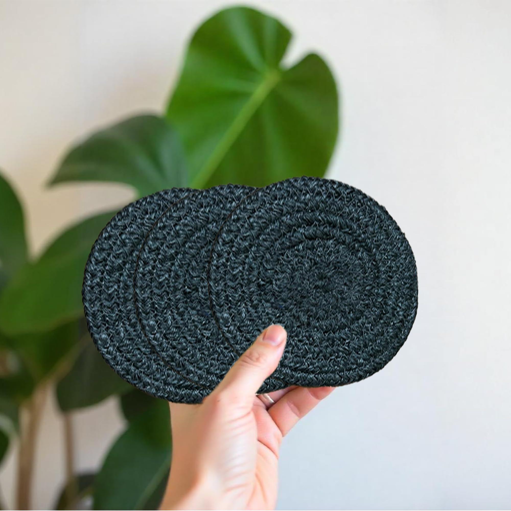 Ariya 6 Psc PP & Cotton Blend Dark Grey Coasters (6 Inch) - Absorbent, Woven, Ideal for Room, Hotel, Bar, Housewarming Gift