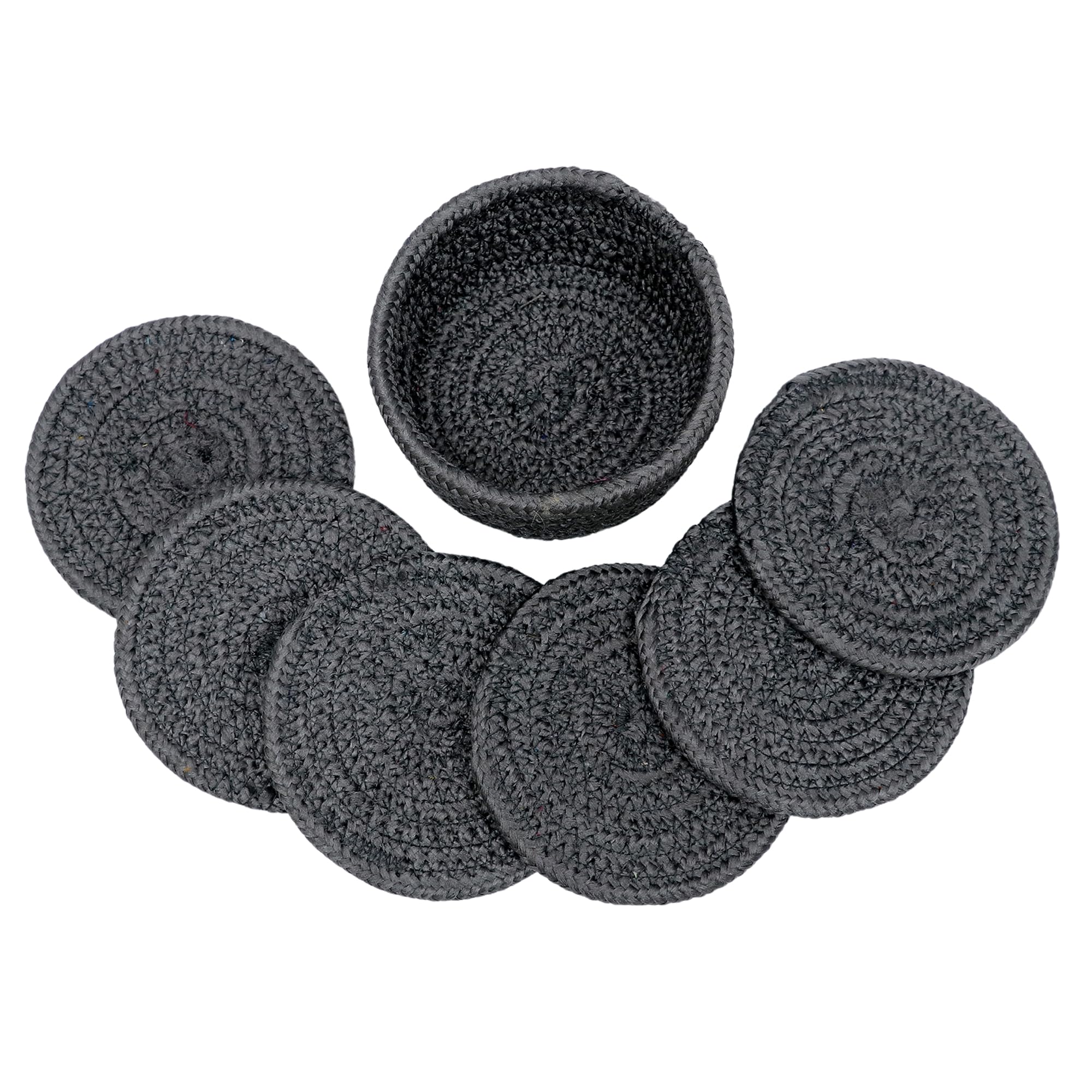 Ariya 4 Inch Round Coaster Set (4049 | Dark Gray | Pack of 6) Handcrafted PP & Cotton Blend Coaster, Durable, Drink Mats for Coffee Tables, Dining, Office & Home Décor