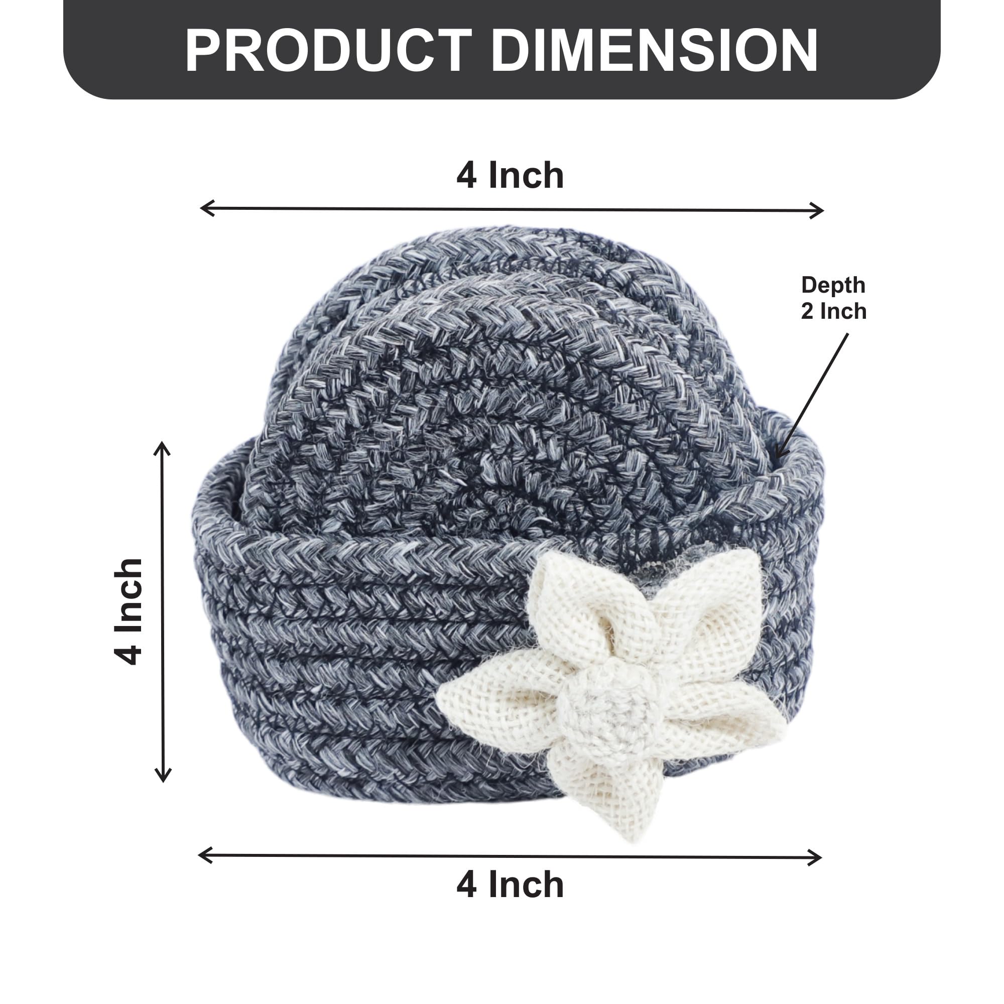 Ariya 6 Psc PP & Cotton Blend Grey Coasters (6 Inch) - Absorbent, Woven, Ideal for Room, Hotel, Bar, Housewarming Gift