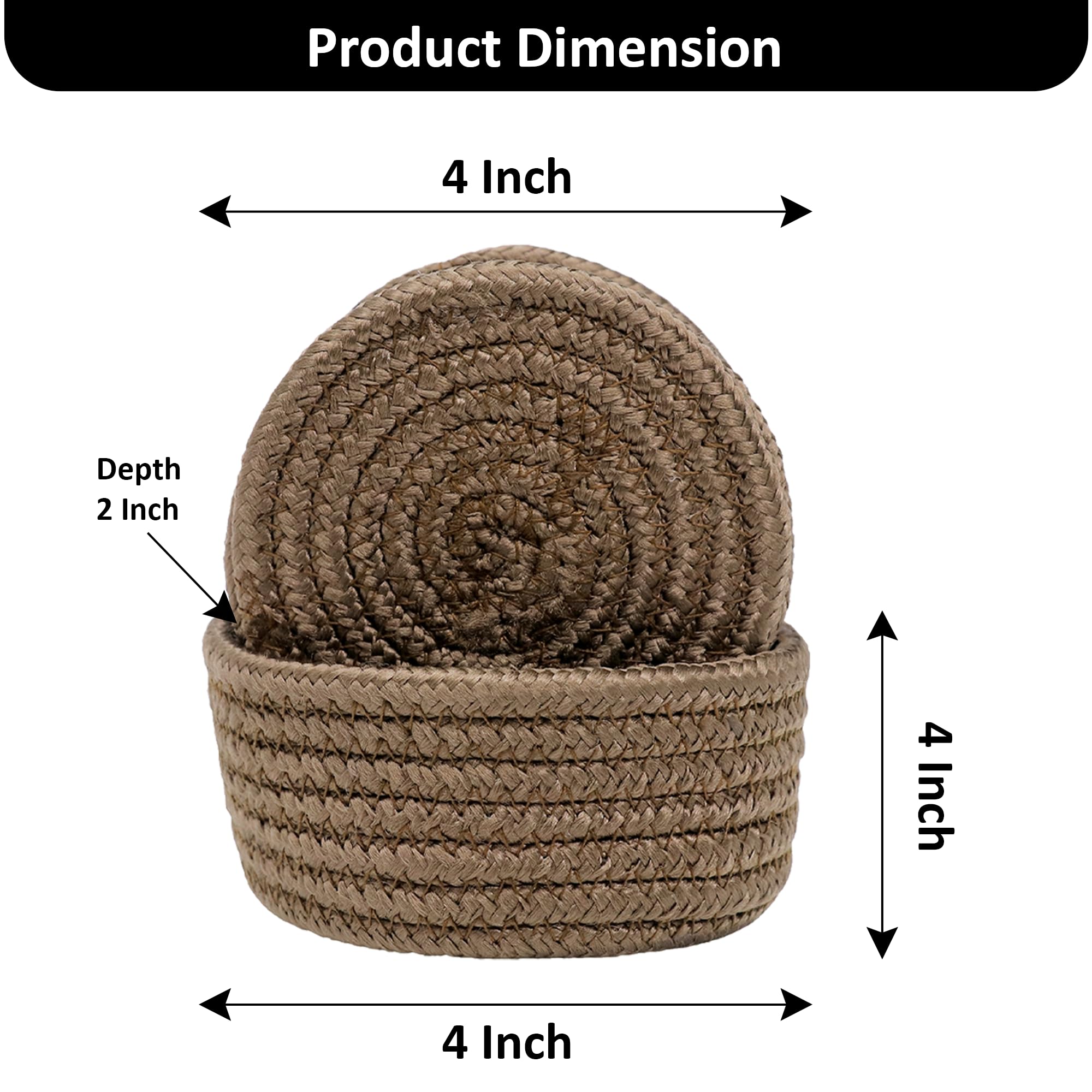 Ariya 6 Psc PP & Cotton Blend Brown Coasters (6 Inch) - Absorbent, Woven, Ideal for Room, Hotel, Bar, Housewarming Gift