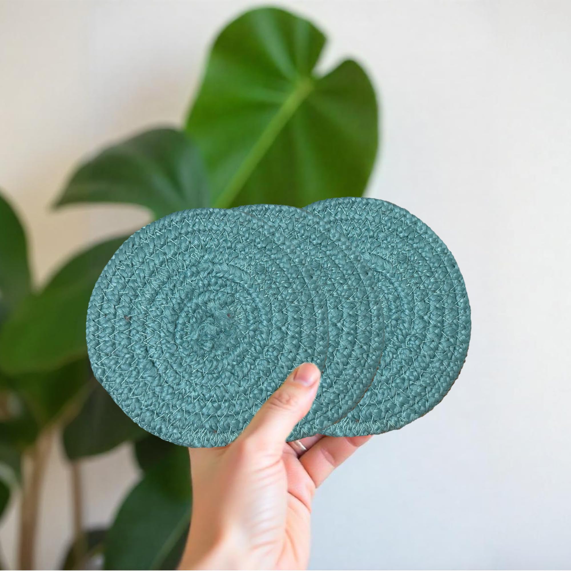 Ariya 4 Inch Round Coaster Set (4049 | Sky Blue | Pack of 6) Handcrafted PP & Cotton Blend Coaster, Durable, Drink Mats for Coffee Tables, Dining, Office & Home Décor