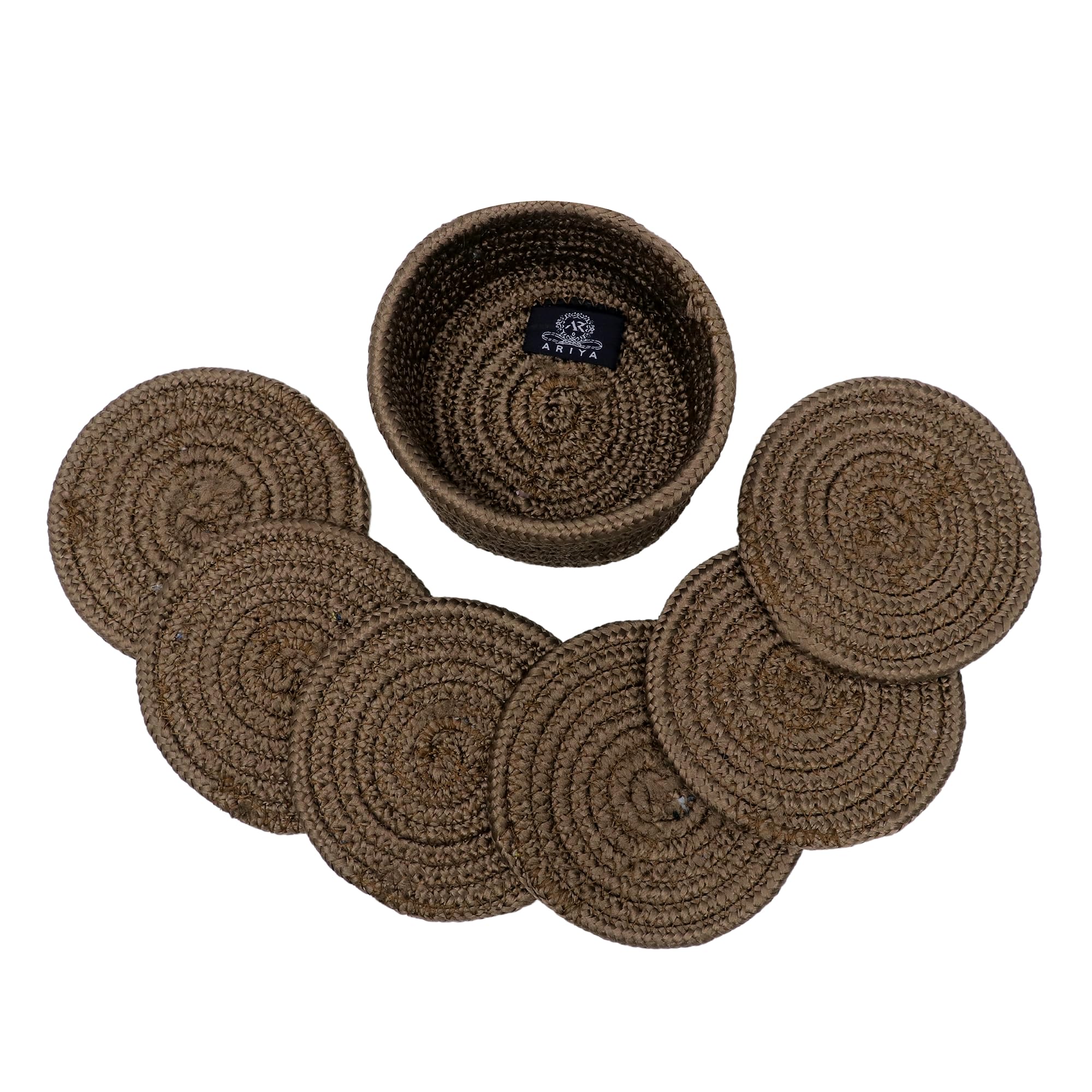 Ariya 4 Inch Round Coaster Set (4049 | Brown | Pack of 6) Handcrafted PP & Cotton Blend Coaster, Durable, Drink Mats for Coffee Tables, Dining, Office & Home Décor