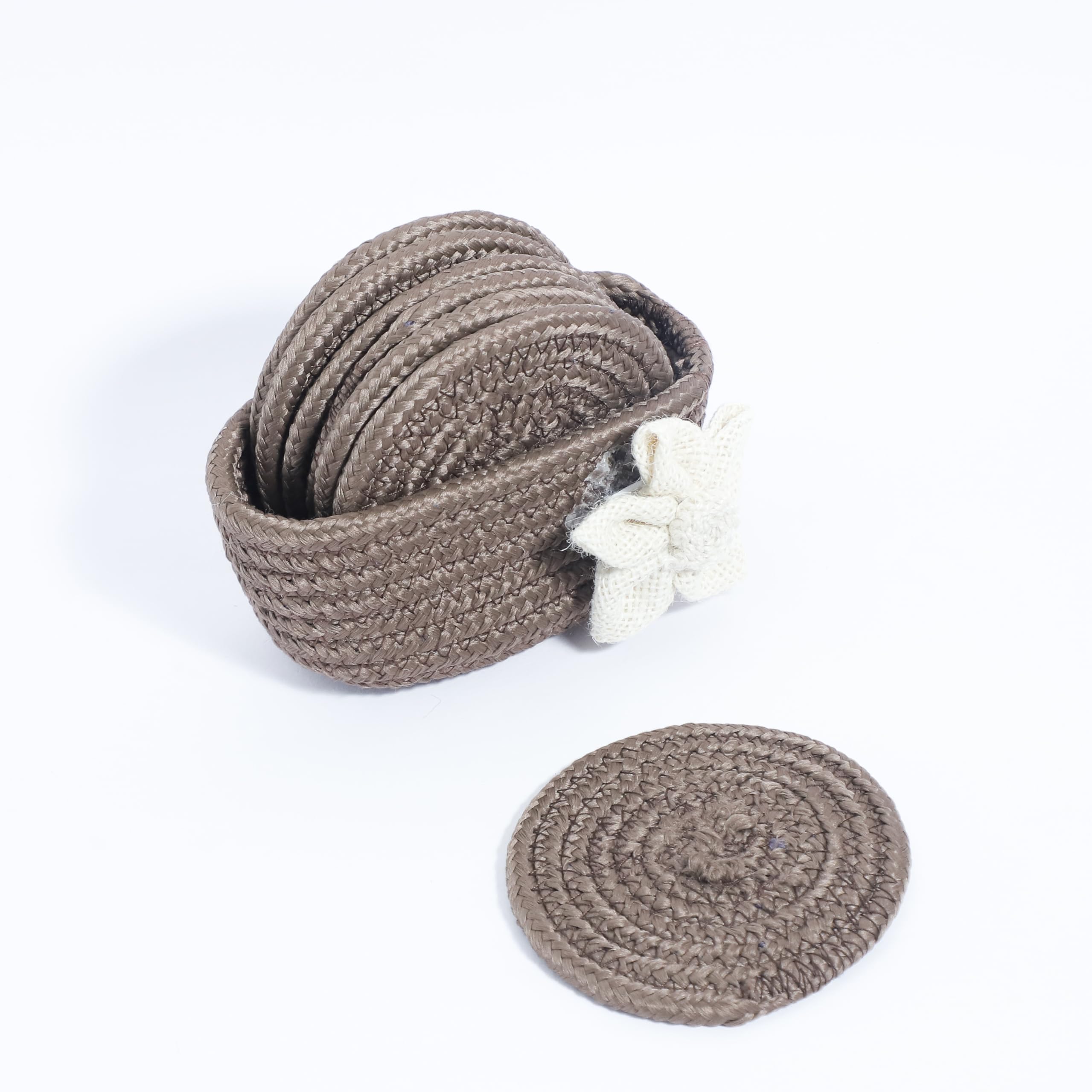 Ariya 6 Psc PP & Cotton Blend Brown Coasters (6 Inch) - Absorbent, Woven, Ideal for Room, Hotel, Bar, Housewarming Gift