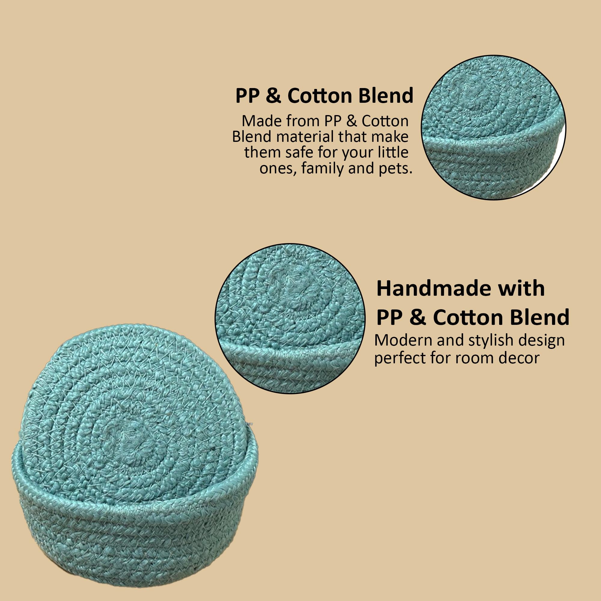 Ariya 4 Inch Round Coaster Set (4049 | Sky Blue | Pack of 6) Handcrafted PP & Cotton Blend Coaster, Durable, Drink Mats for Coffee Tables, Dining, Office & Home Décor