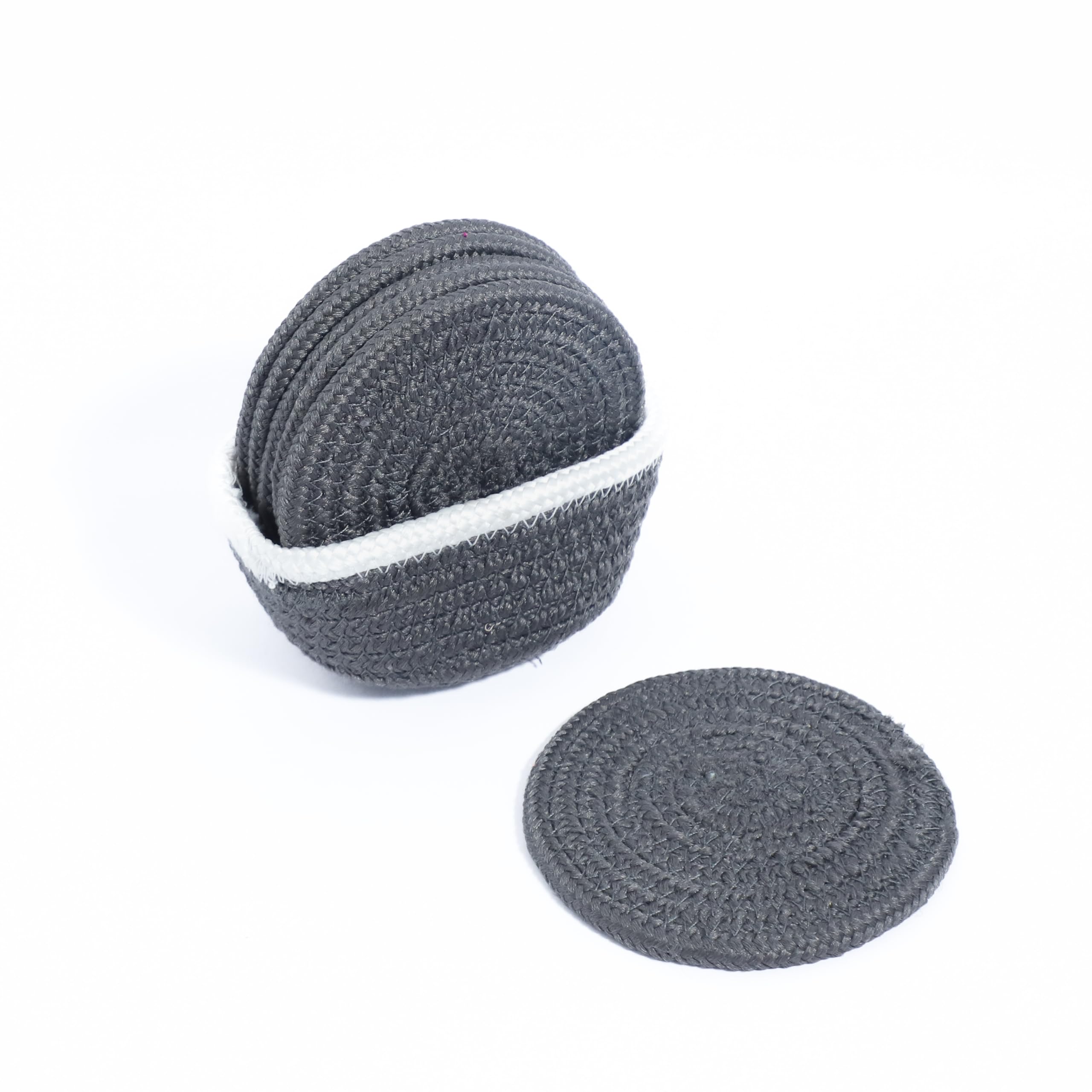 Ariya 6 Psc PP & Cotton Blend Dark Grey Coasters (6 Inch) - Absorbent, Woven, Ideal for Room, Hotel, Bar, Housewarming Gift