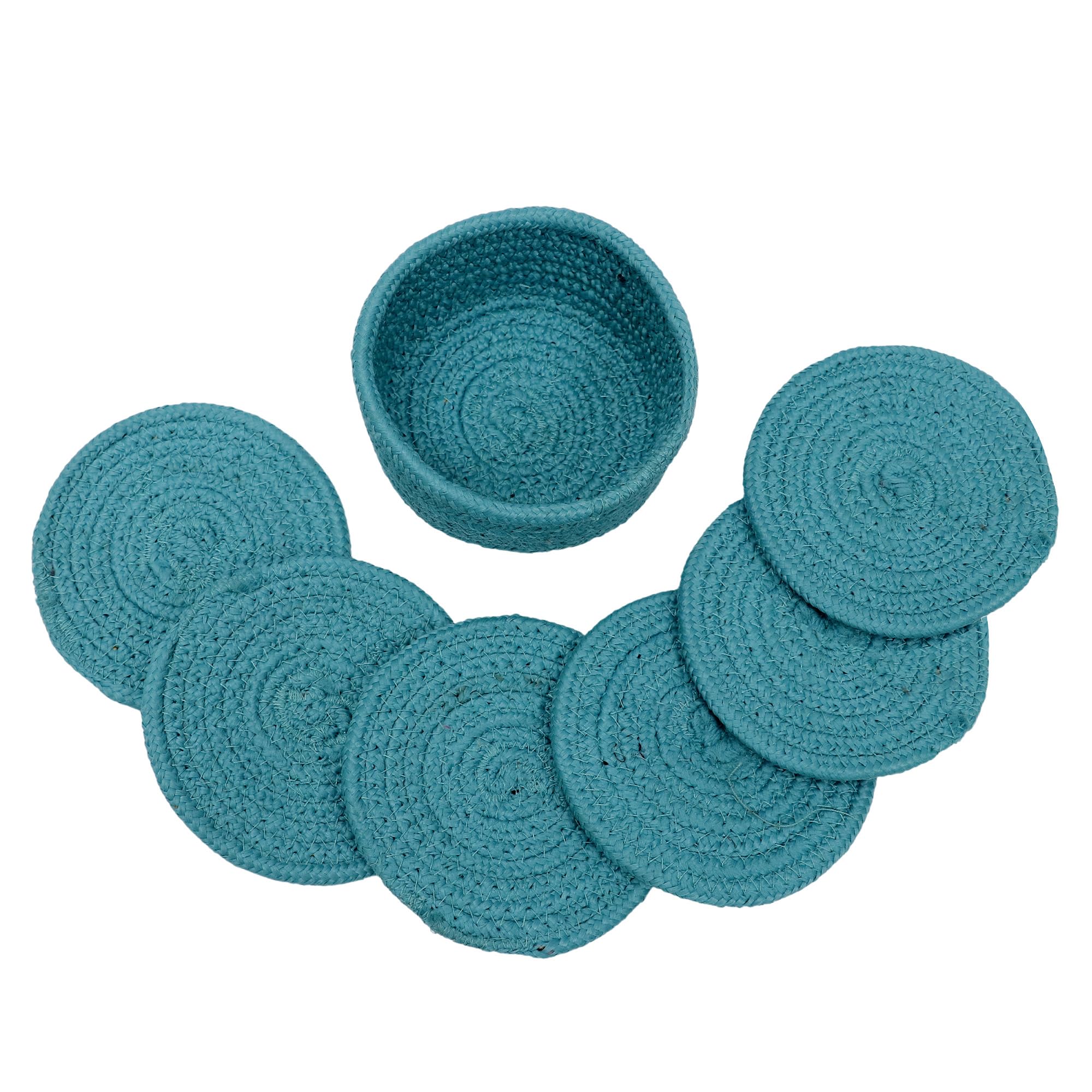 Ariya 4 Inch Round Coaster Set (4049 | Sky Blue | Pack of 6) Handcrafted PP & Cotton Blend Coaster, Durable, Drink Mats for Coffee Tables, Dining, Office & Home Décor