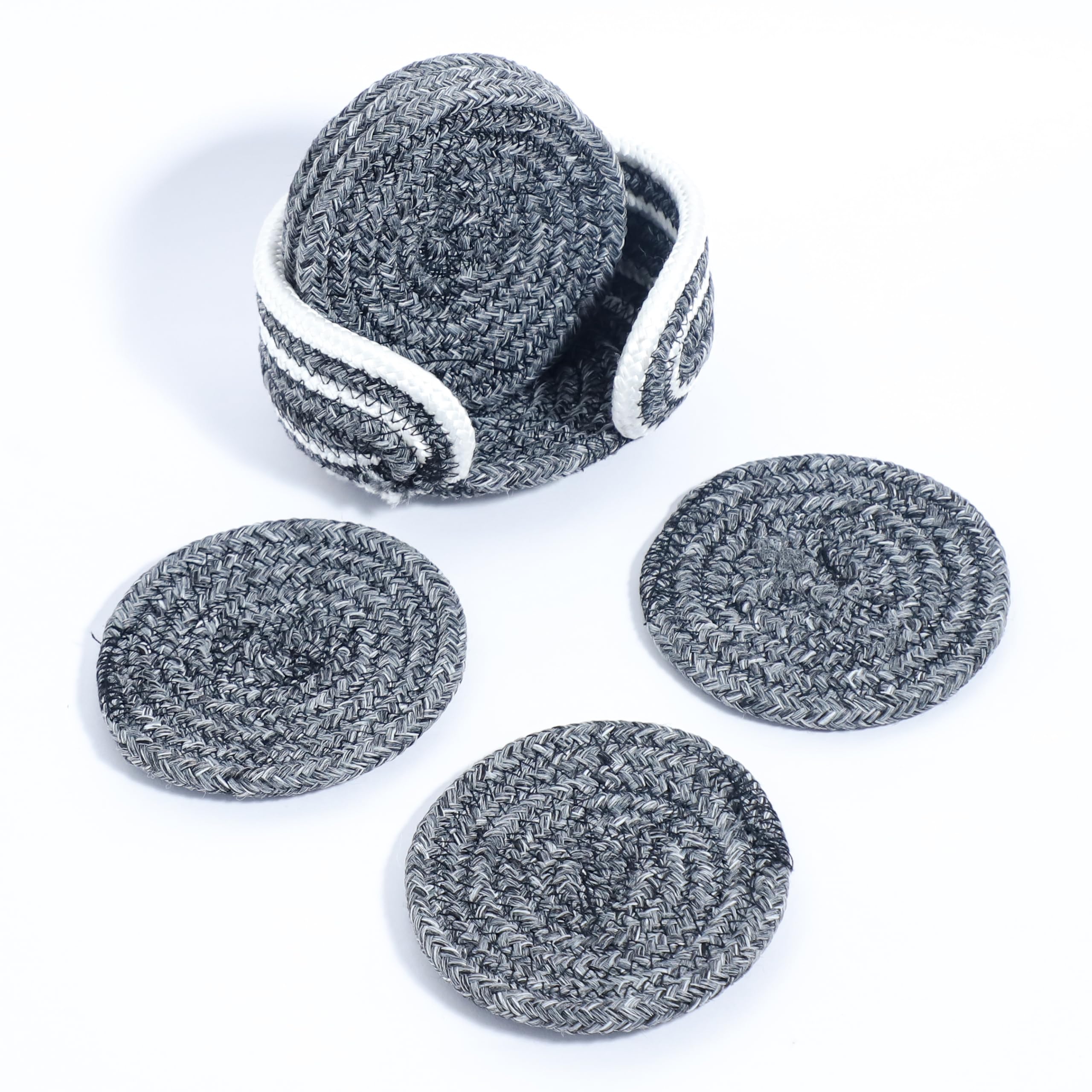 Ariya 6 Psc PP & Cotton Blend Grey Coasters (6 Inch) - Absorbent, Woven, Ideal for Room, Hotel, Bar, Housewarming Gift