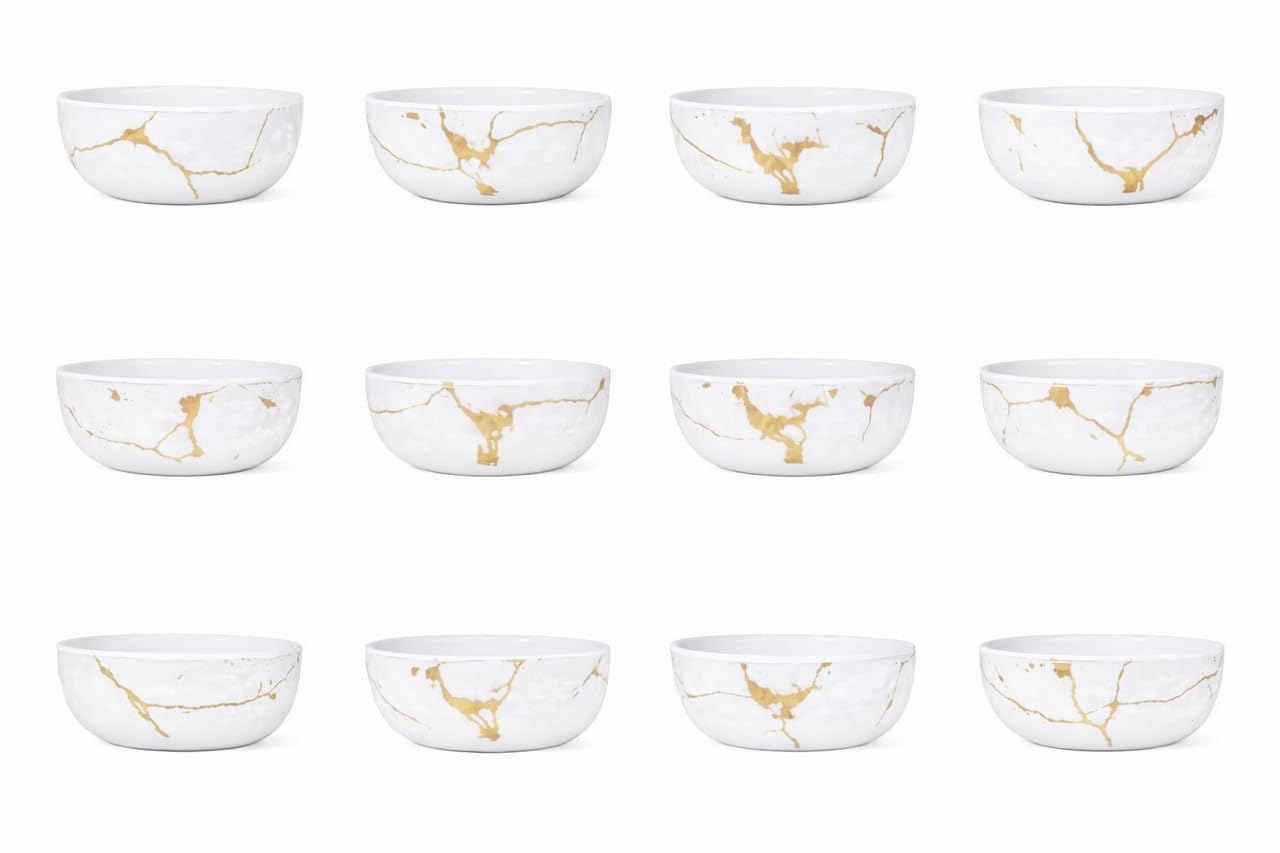 Ariya 4.5" Melamine Soup Bowls Set of 12 | White Gold, 350ml | 609
