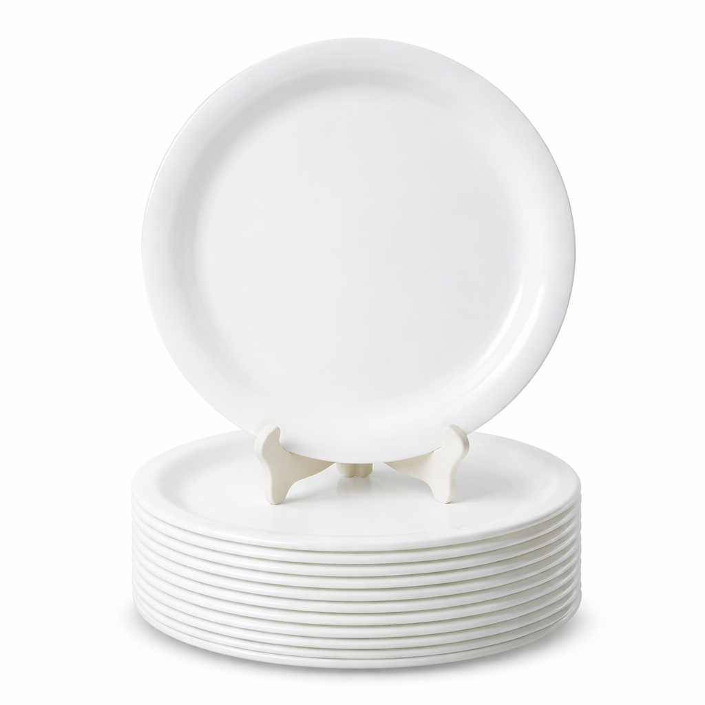 Ariya Melamine Dinner Plates 13 Inch Set of 12 | White