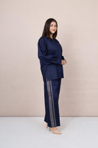 Ariya Threads Women’s Navy Blue Co-Ord Set with Sequin Pocket & Side Stripe Pants
