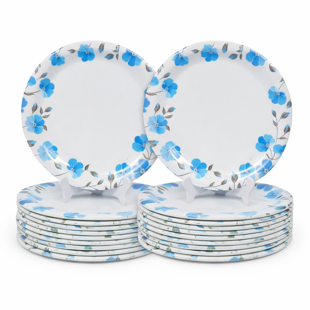 Ariya Melamine Dinner Plates 11 Inch Set of 24 |  Blue Petal