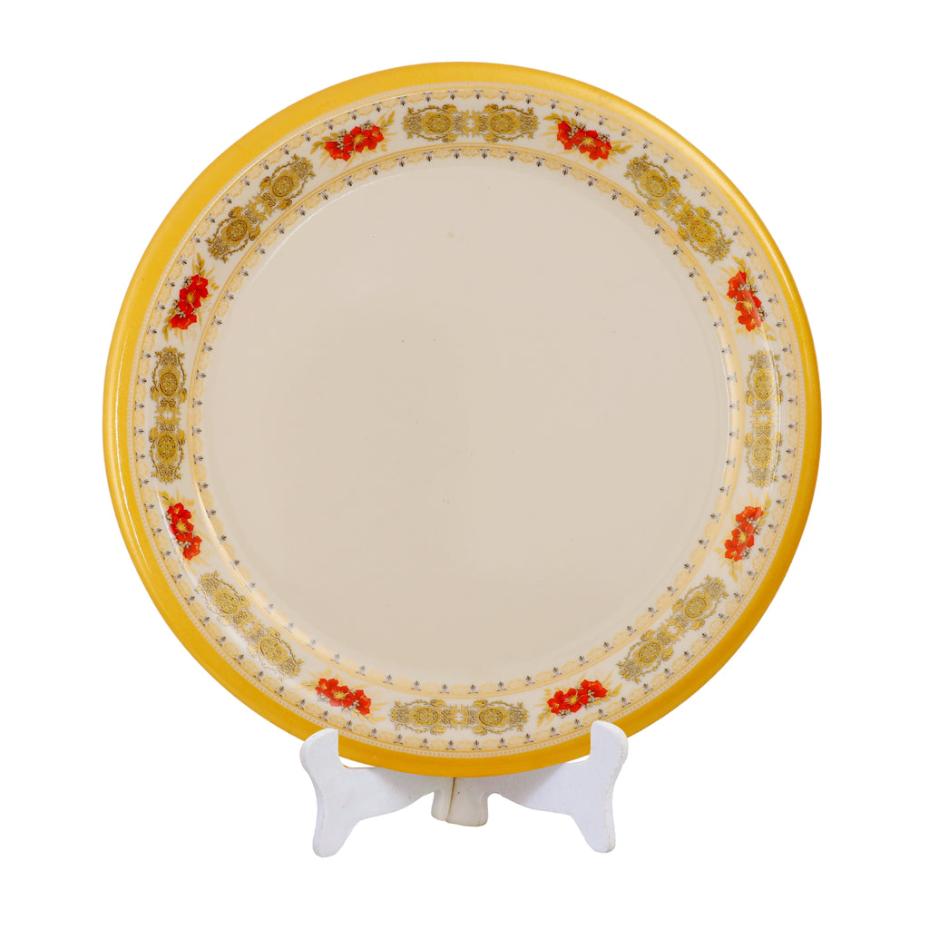 Ariya Melamine Dinner Plate Pack of 6 | 11 Inch Round Plates with Yellow Border & Red Floral Print"