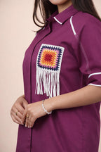 Ariya Threads Women’s Statement Co-Ord Set with Handcrafted Crochet Patch – Wine