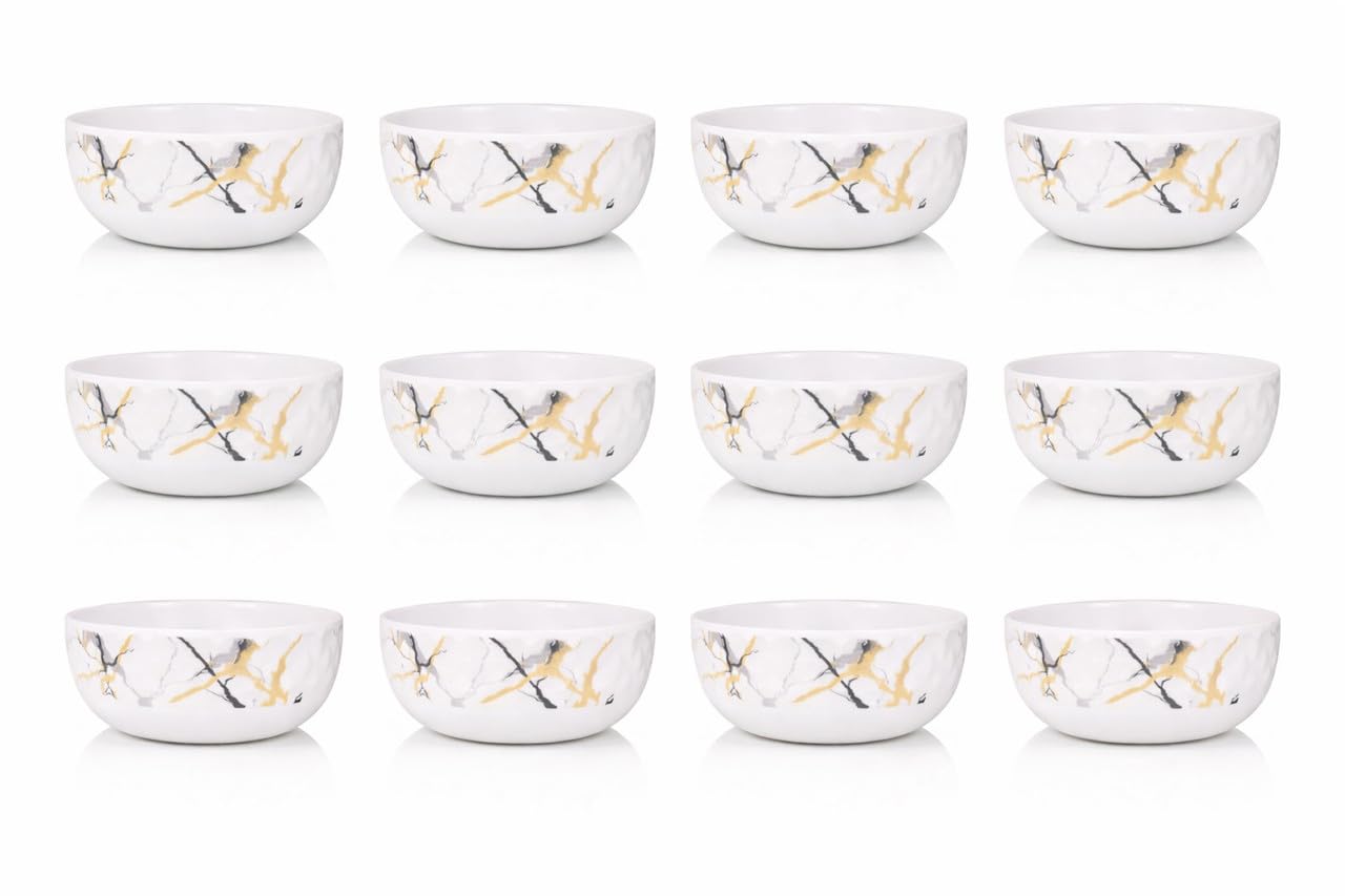 Ariya 4.5" Melamine Soup Bowls Set of 12 | White Gold Black, 350ml | 609