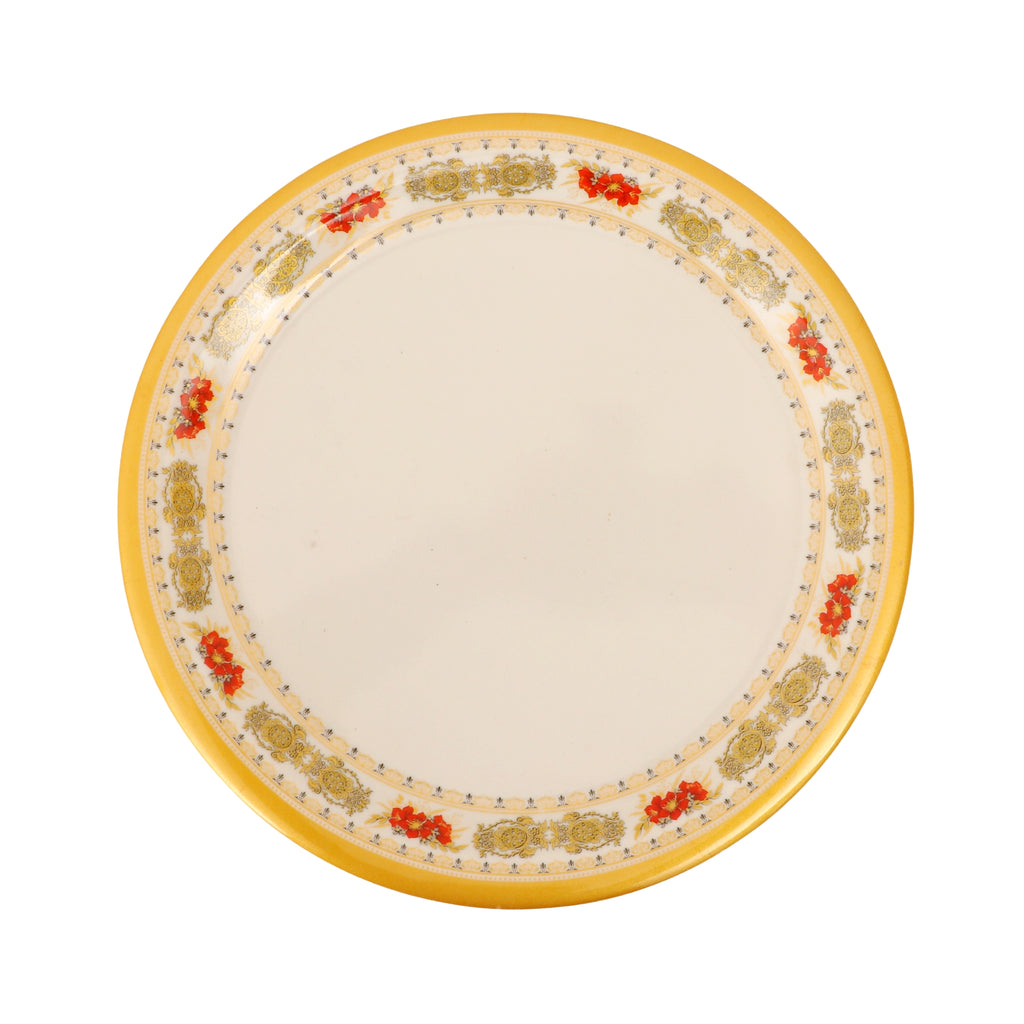 Ariya Melamine Dinner Plate Pack of 6 | 11 Inch Round Plates with Yellow Border & Red Floral Print"