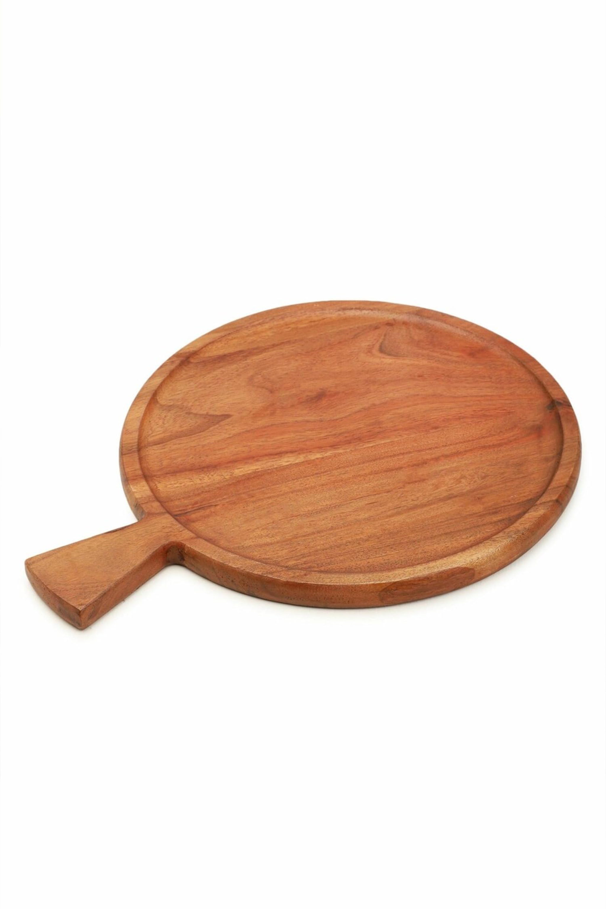 Ariya 10 x 10 Inch Acacia Wooden Round Serving Tray with Handle
