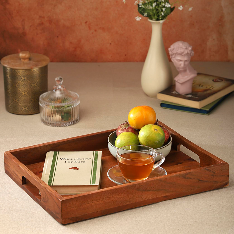 Ariya 12" Acacia Wooden Serving Tray with Handles | Dining & Home Decor