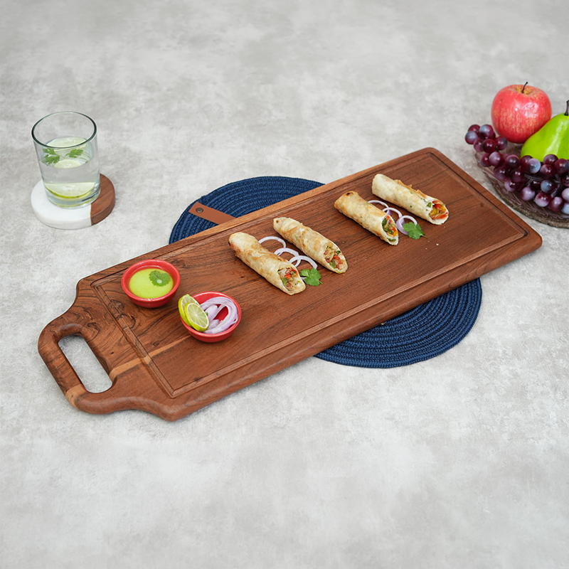 Ariya 23.5x8.5" Acacia Wood Serving Platter with Chutney Bowl – Nuts, Bread & Snacks
