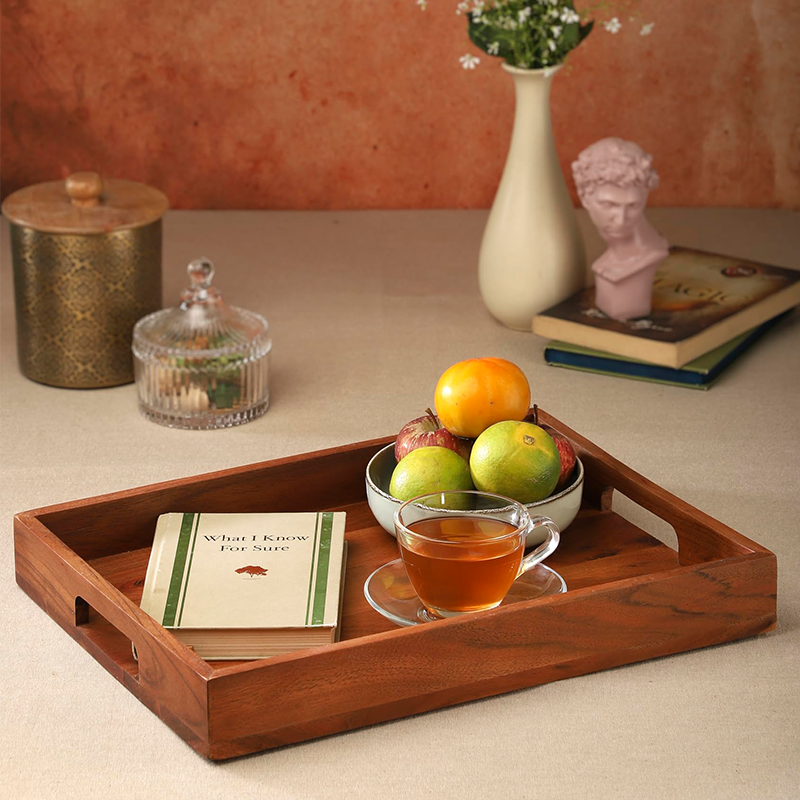 Ariya 16" Acacia Wooden Serving Tray with Handles | Dining & Home Decor