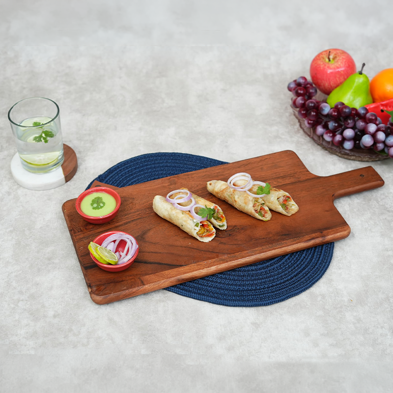 Ariya 19x7.5 Inch Acacia Wood Rectangular Serving Platter with Handle