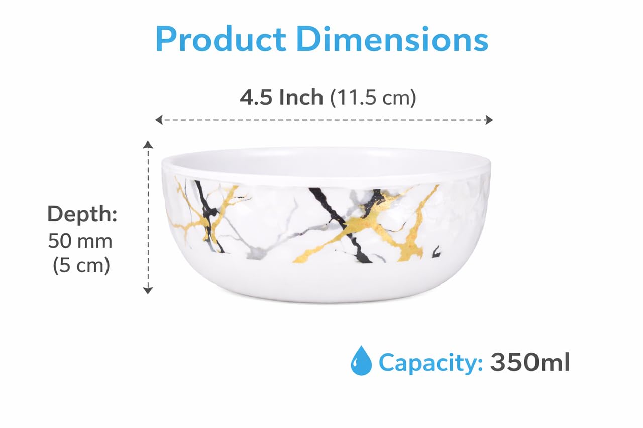 Ariya 4.5" Melamine Soup Bowls Set of 12 | White Gold Black, 350ml | 609