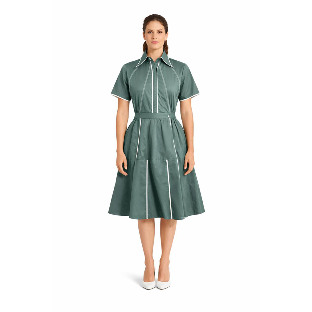Ariya Threads Women’s Sage Green A-Line Shirt Dress with Contrast Detailing