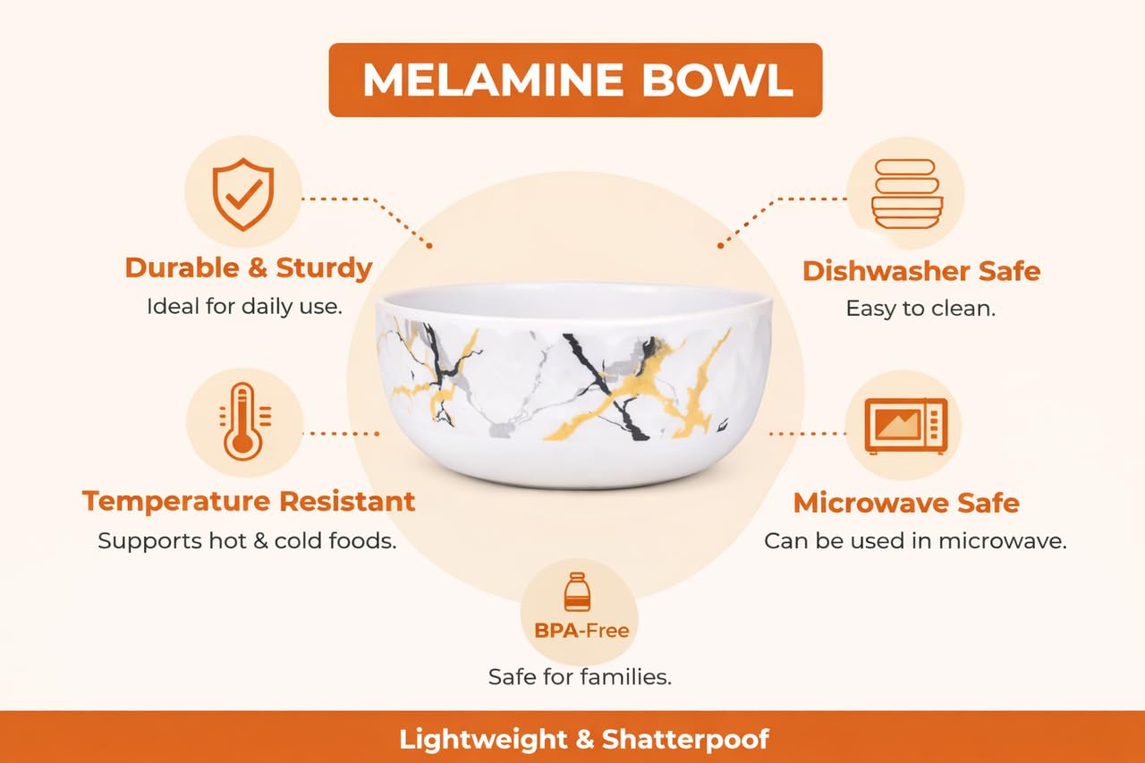 Ariya 4.5" Melamine Soup Bowls Set of 12 | White Gold Black, 350ml | 609