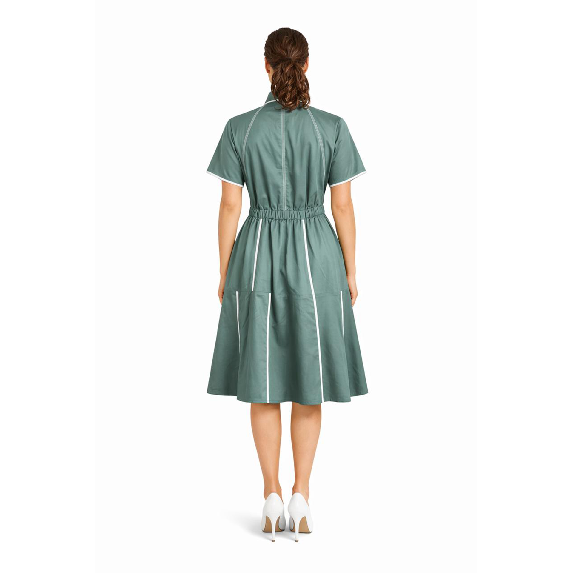 Ariya Threads Women’s Sage Green A-Line Shirt Dress with Contrast Detailing