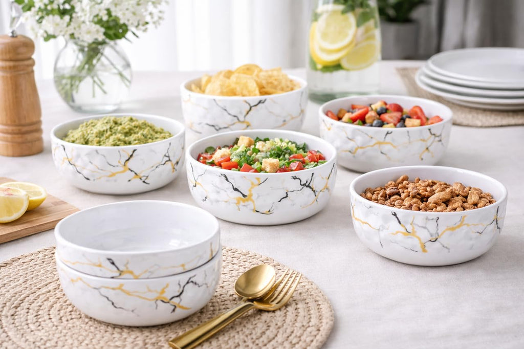 Ariya 4.5" Melamine Soup Bowls Set of 24 | White Gold Black, 350ml | 609