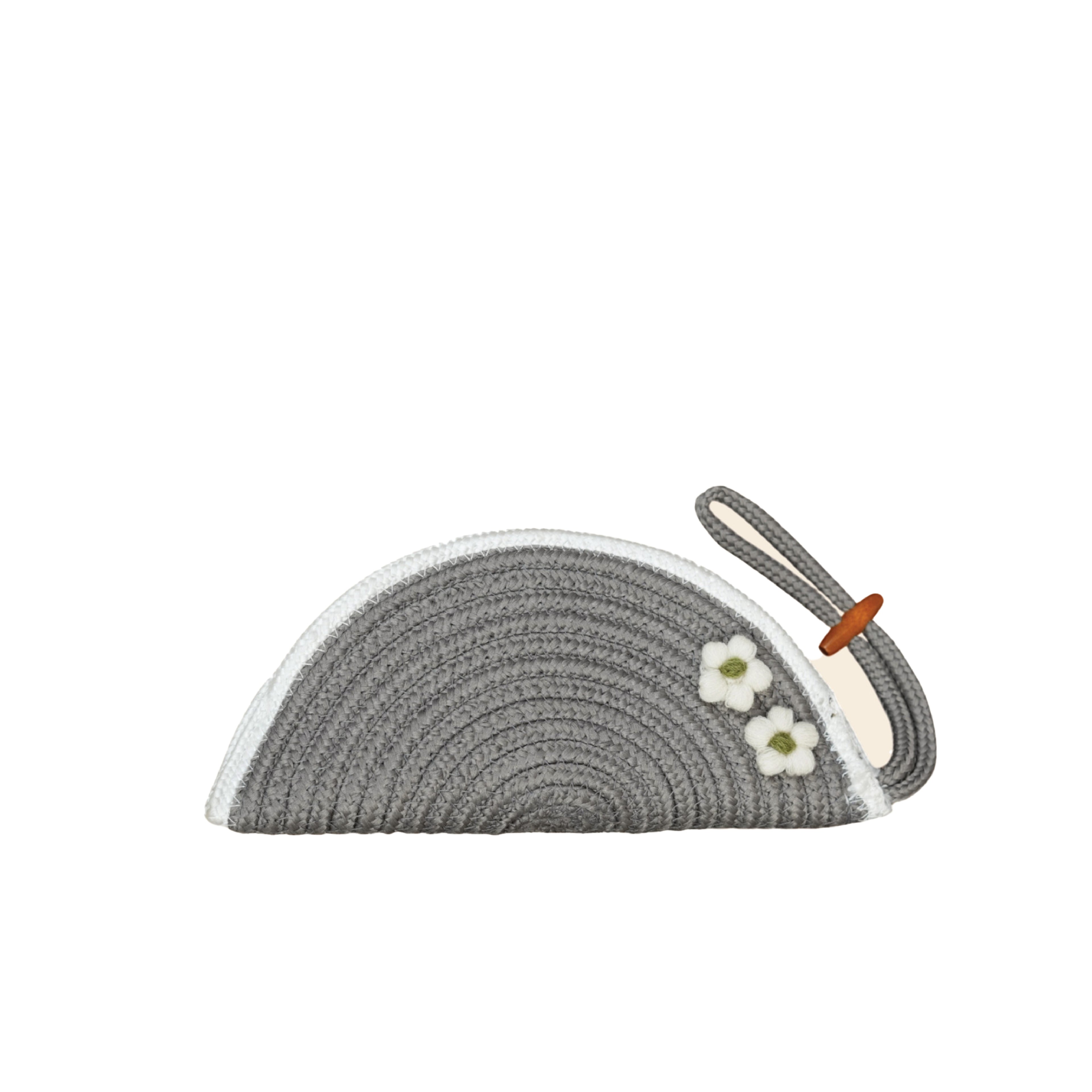 ARIYA Stylish Unique Handmade Dark Grey & White Line (PP & Cotton Blend) Clutch Bag with Flower, Perfect for Parties, Weddings & Everyday Outings