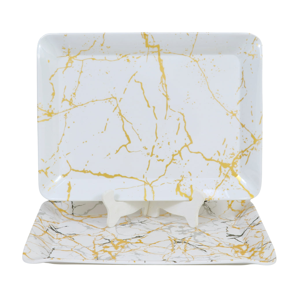 Ariya Gold & White Melamine Tray Set | Pack of 2 | Easy-to-Clean