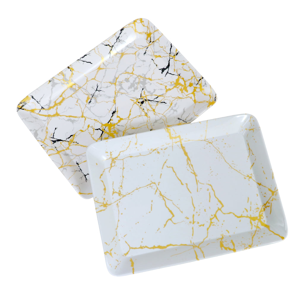 Ariya Gold & White Melamine Tray Set | Pack of 2 | Easy-to-Clean