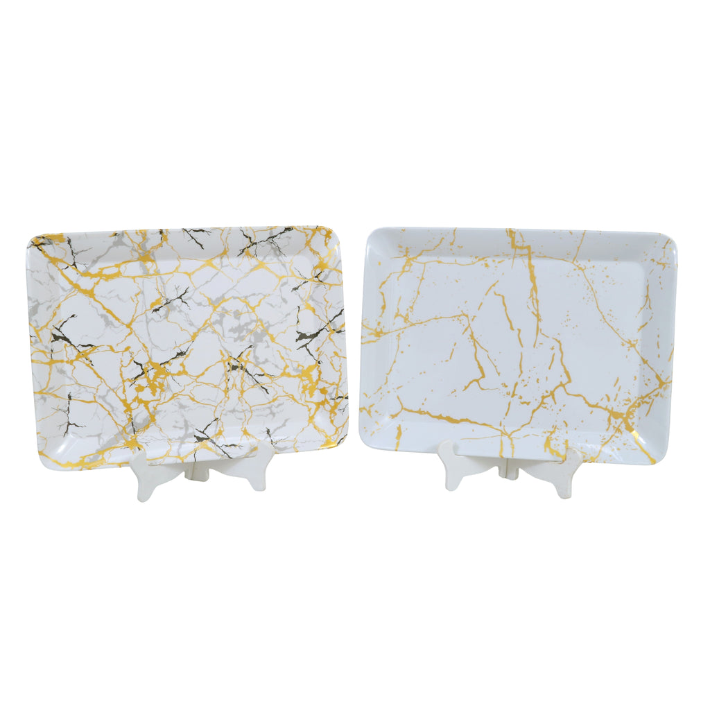 Ariya Gold & White Melamine Tray Set | Pack of 2 | Easy-to-Clean