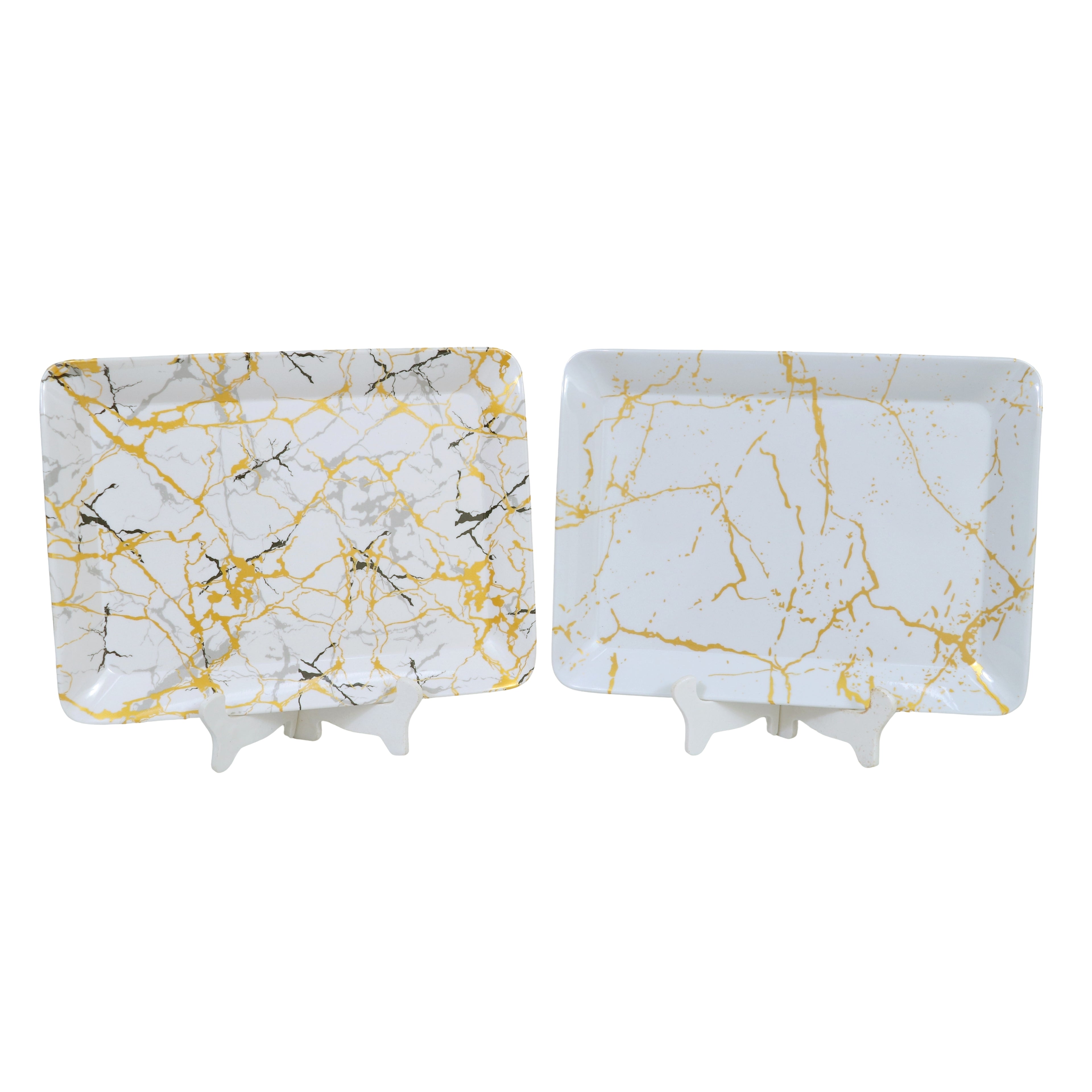 Ariya Gold & White Melamine Tray Set | Pack of 2 | Easy-to-Clean