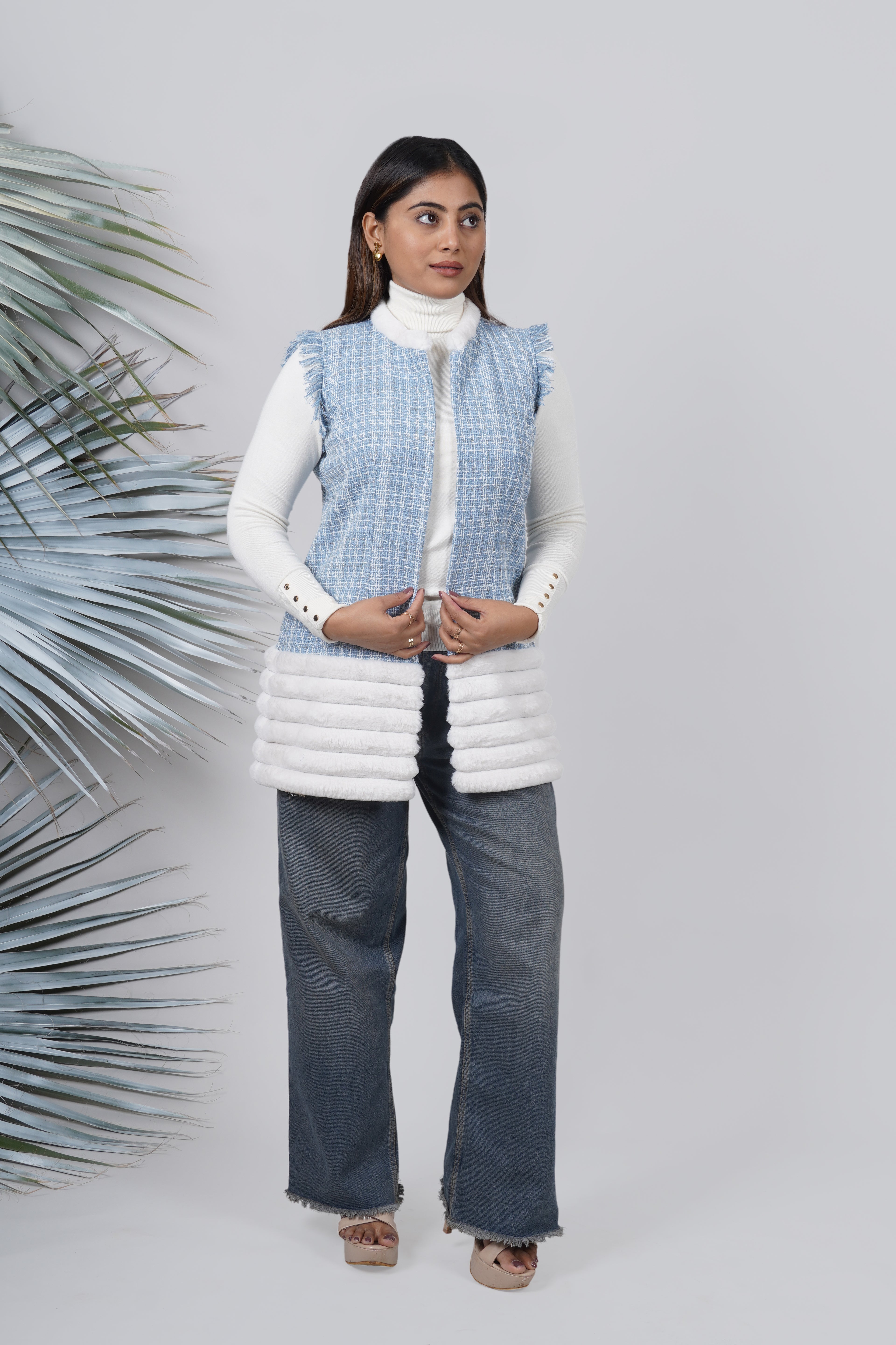 Blue Frost Tweed Fur Jacket – Winter Warm Stylish