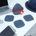 Cotton Coasters Set of 6 - Blue Red Line With Red Flower